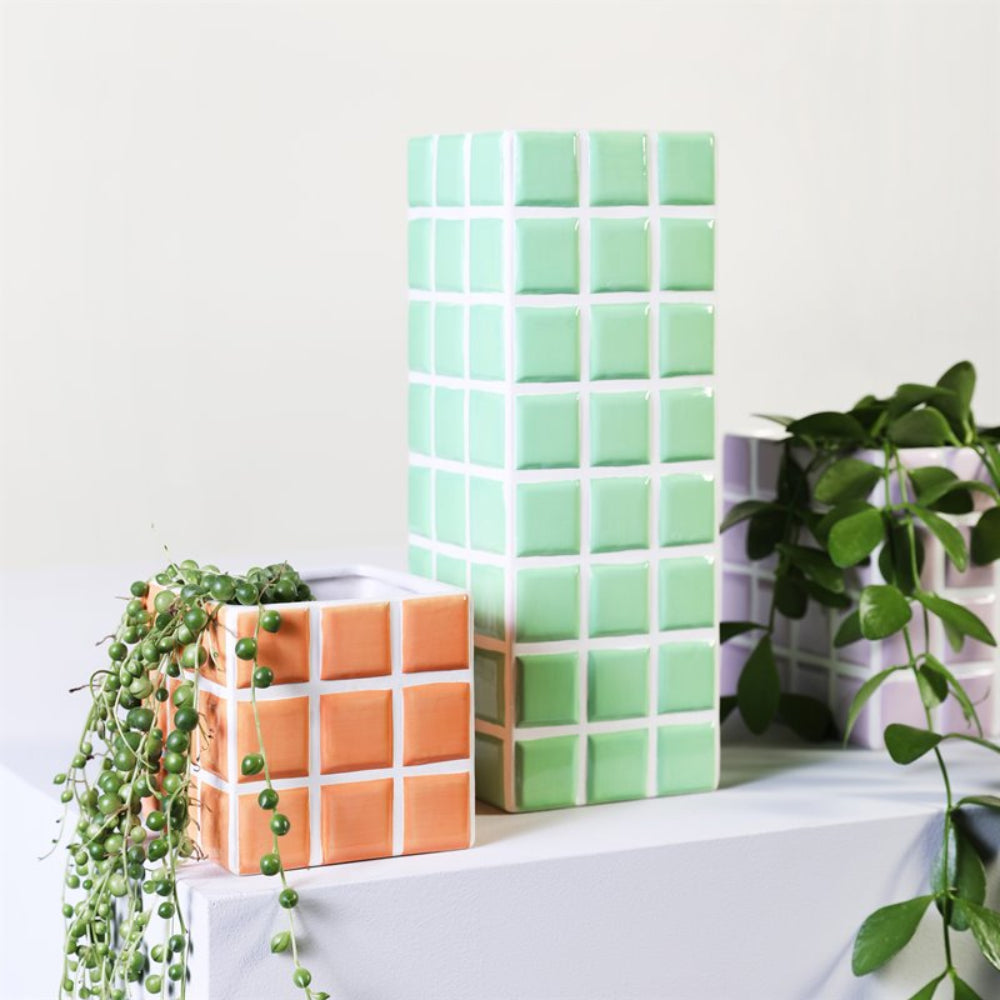 Blumentopf TILE orange mit Weiß