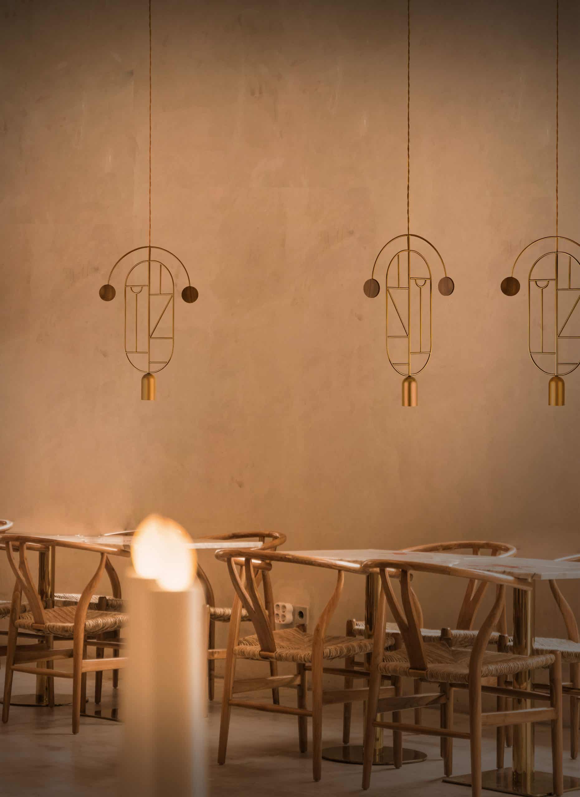 WOODEN DOTS WDS09 Pendant Lamp in Brass with White and Blue