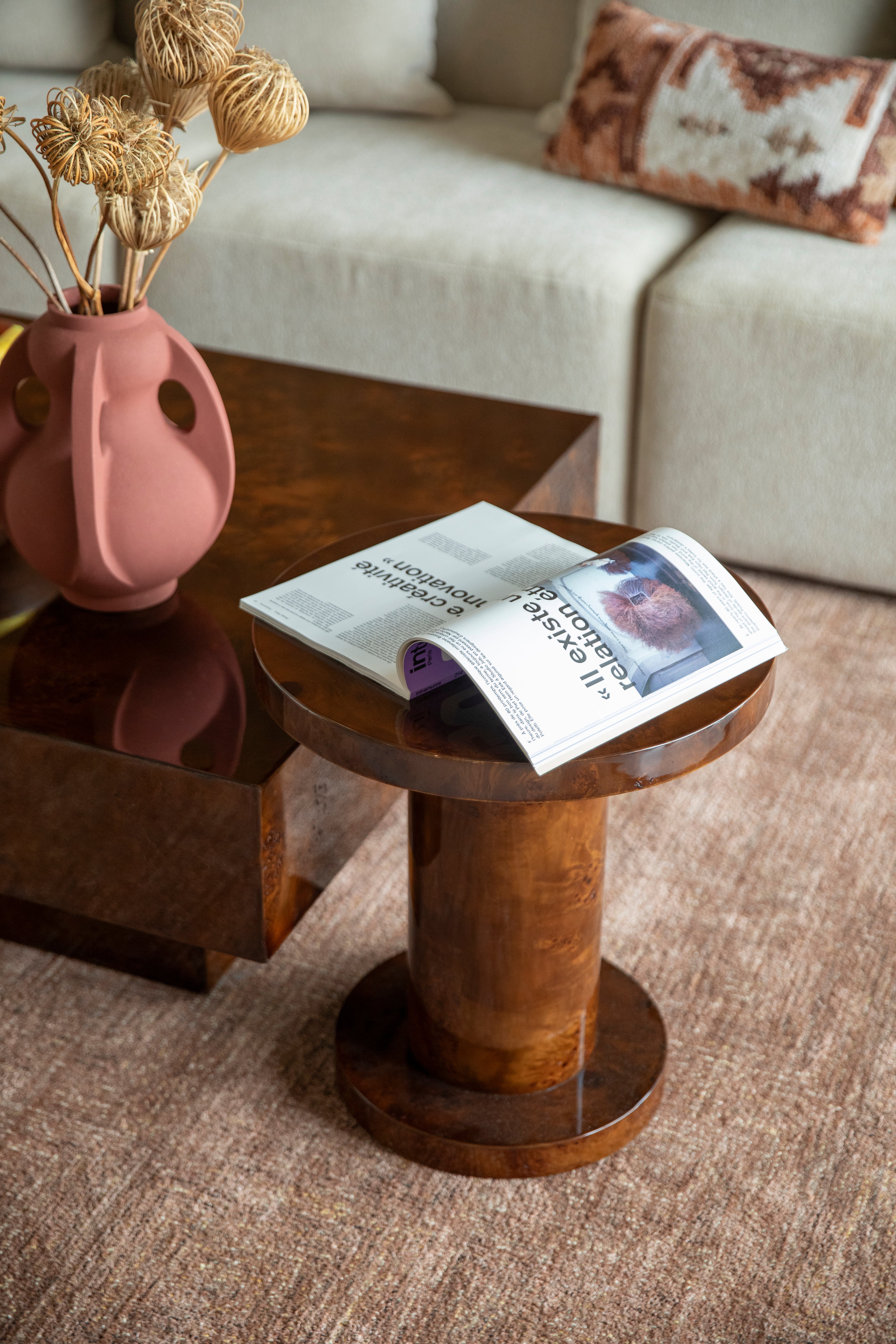 QUINN walnut veneer side table