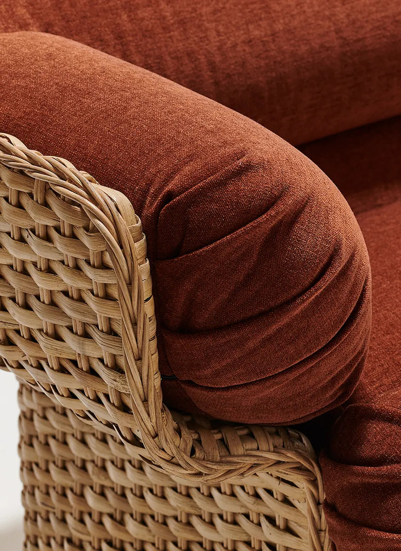 BASKET Sessel Burgunderrot mit Rattan