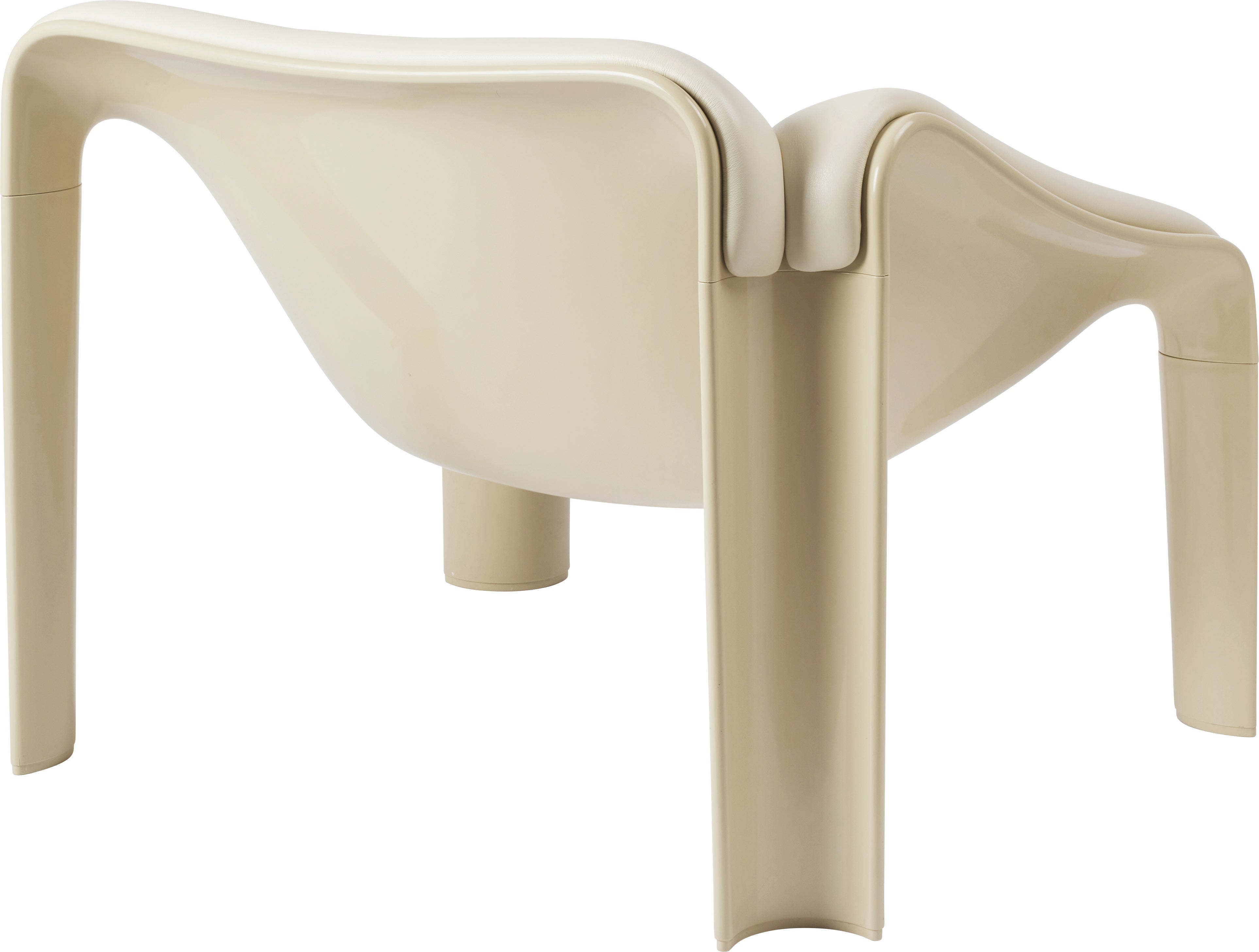 Sessel F300 in weißem Leder mit cremefarbenem Gestell
