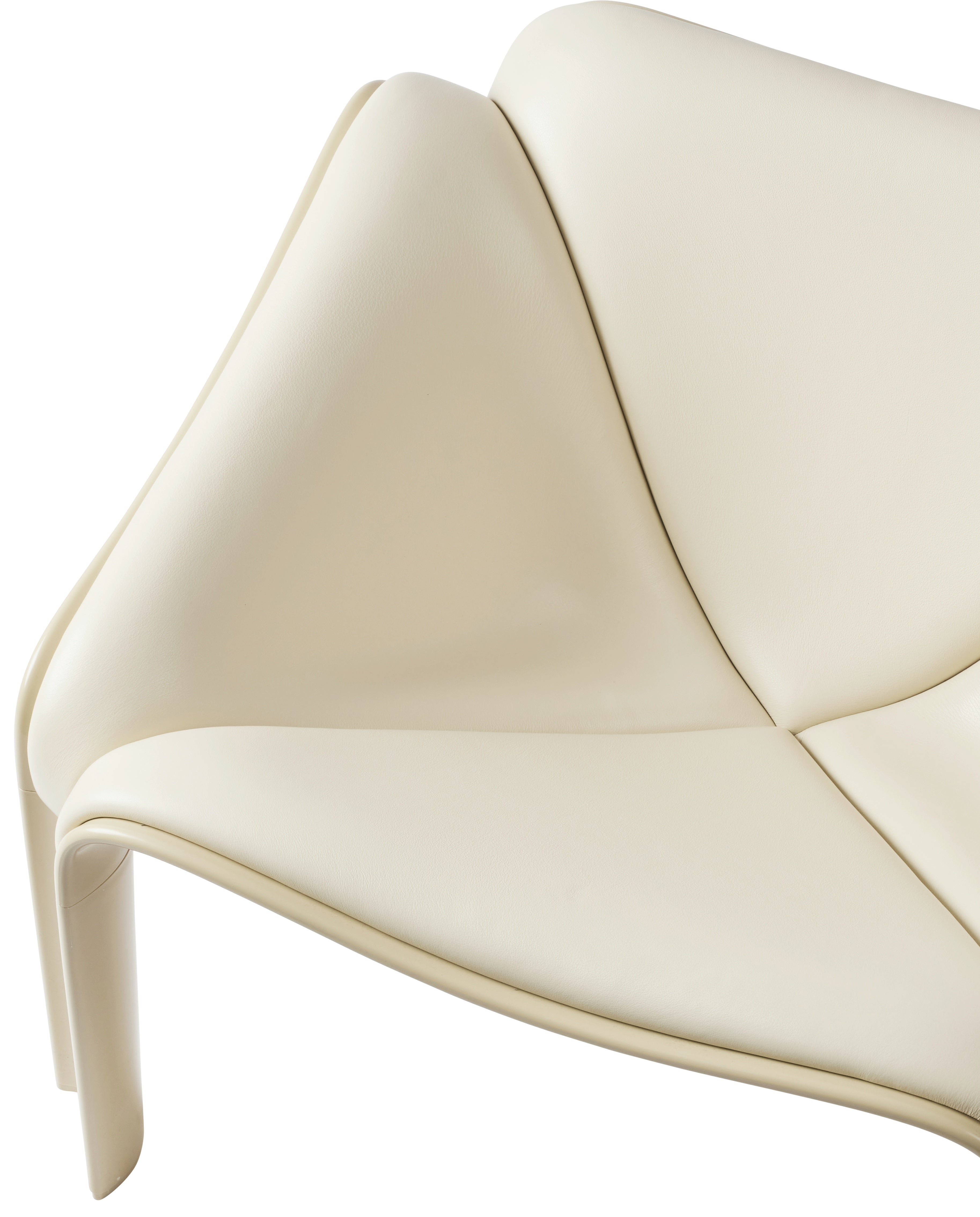Sessel F300 in weißem Leder mit cremefarbenem Gestell