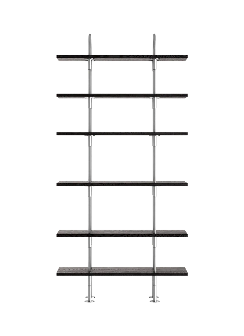 Regal KEEN dunkles Eschenholz mit satinierter Stahlrahmen