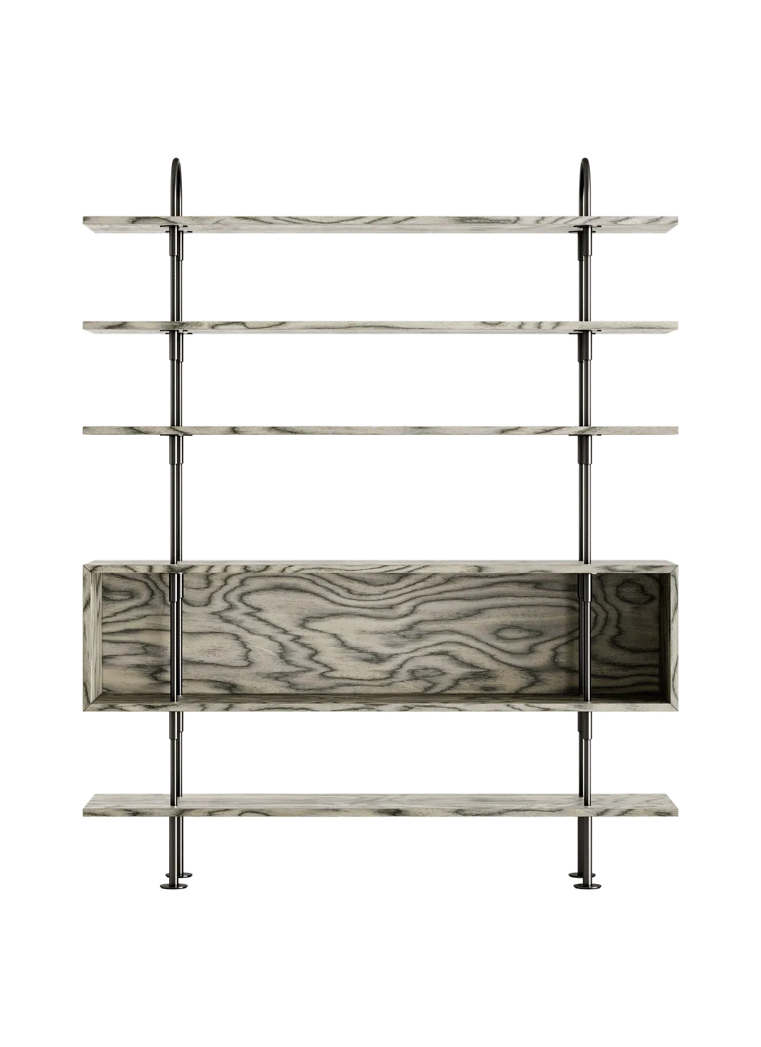 Regal KEEN BOX graues Holz mit schwarzem Messingrahmen