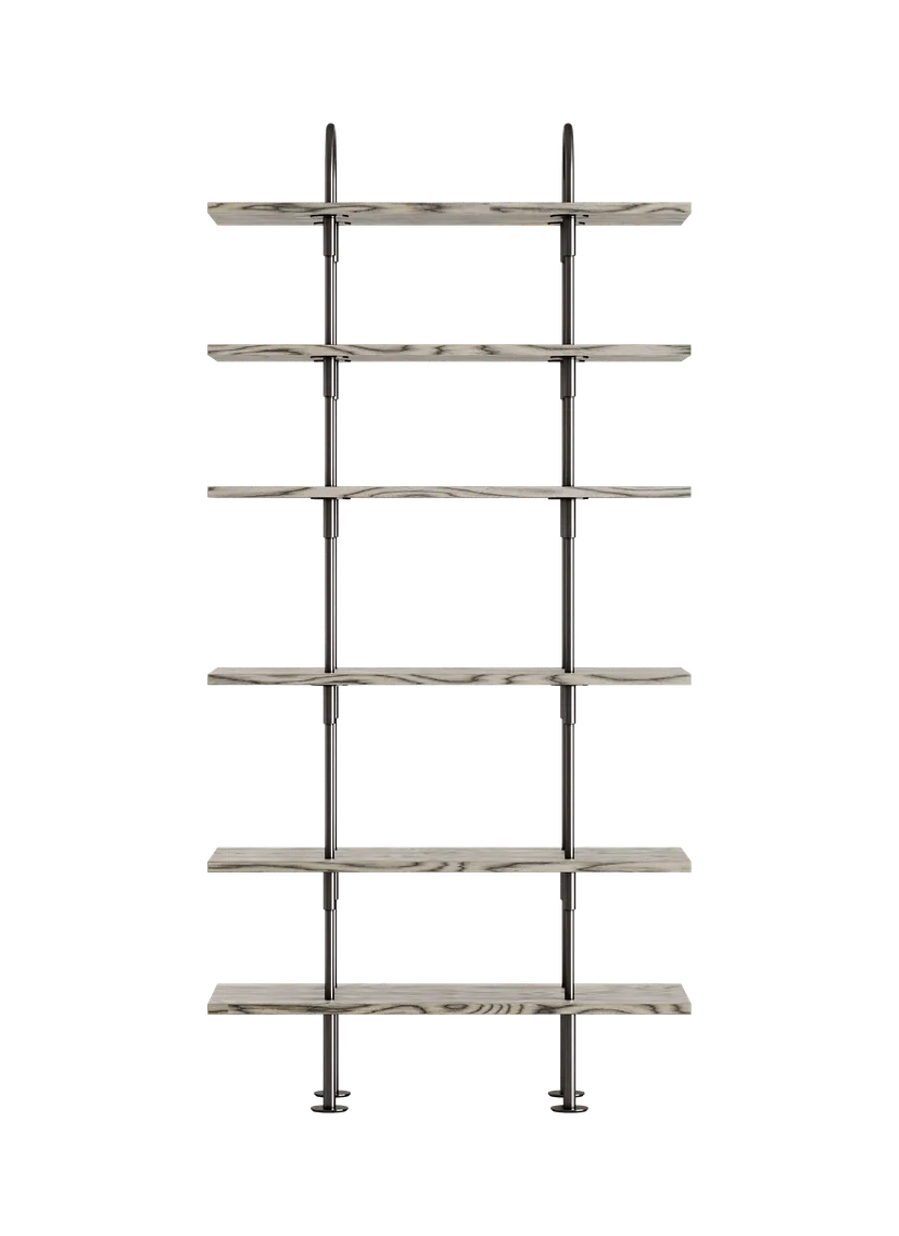 Regal KEEN graues Holz mit schwarzem Messingrahmen