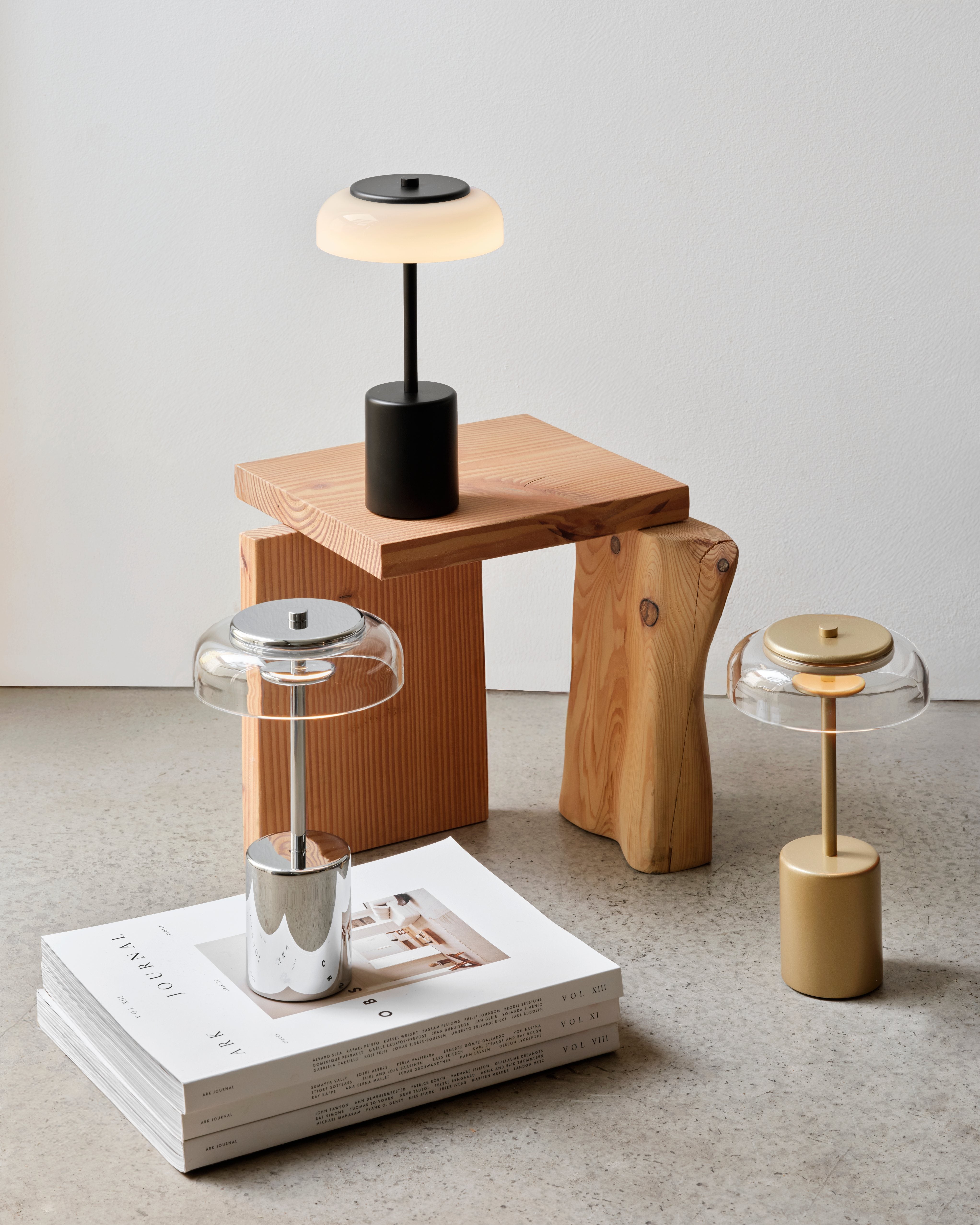 Portable Lamp BLOSSI Gold with Transparent Glass