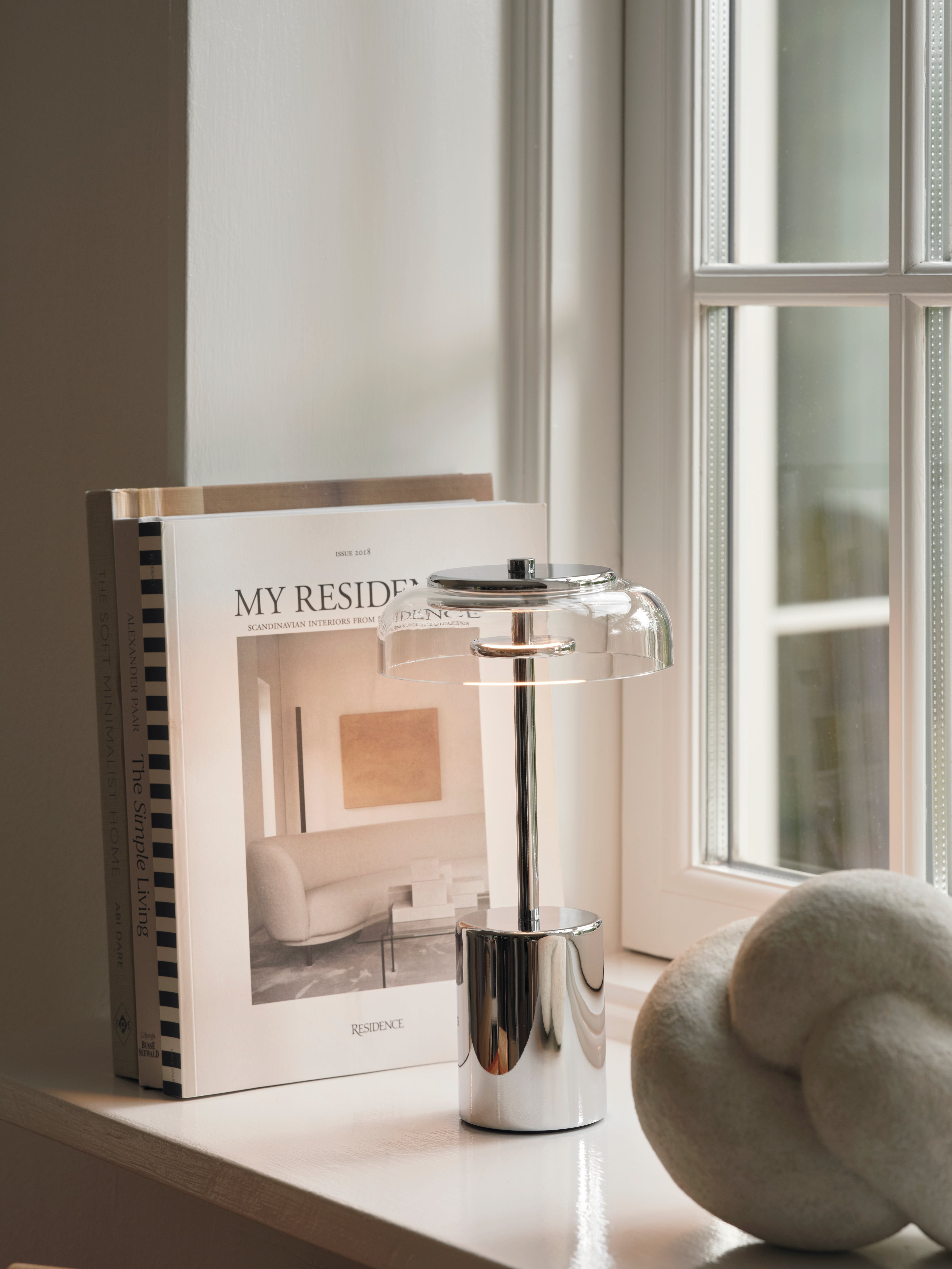 Portable Lamp BLOSSI silver with transparent glass