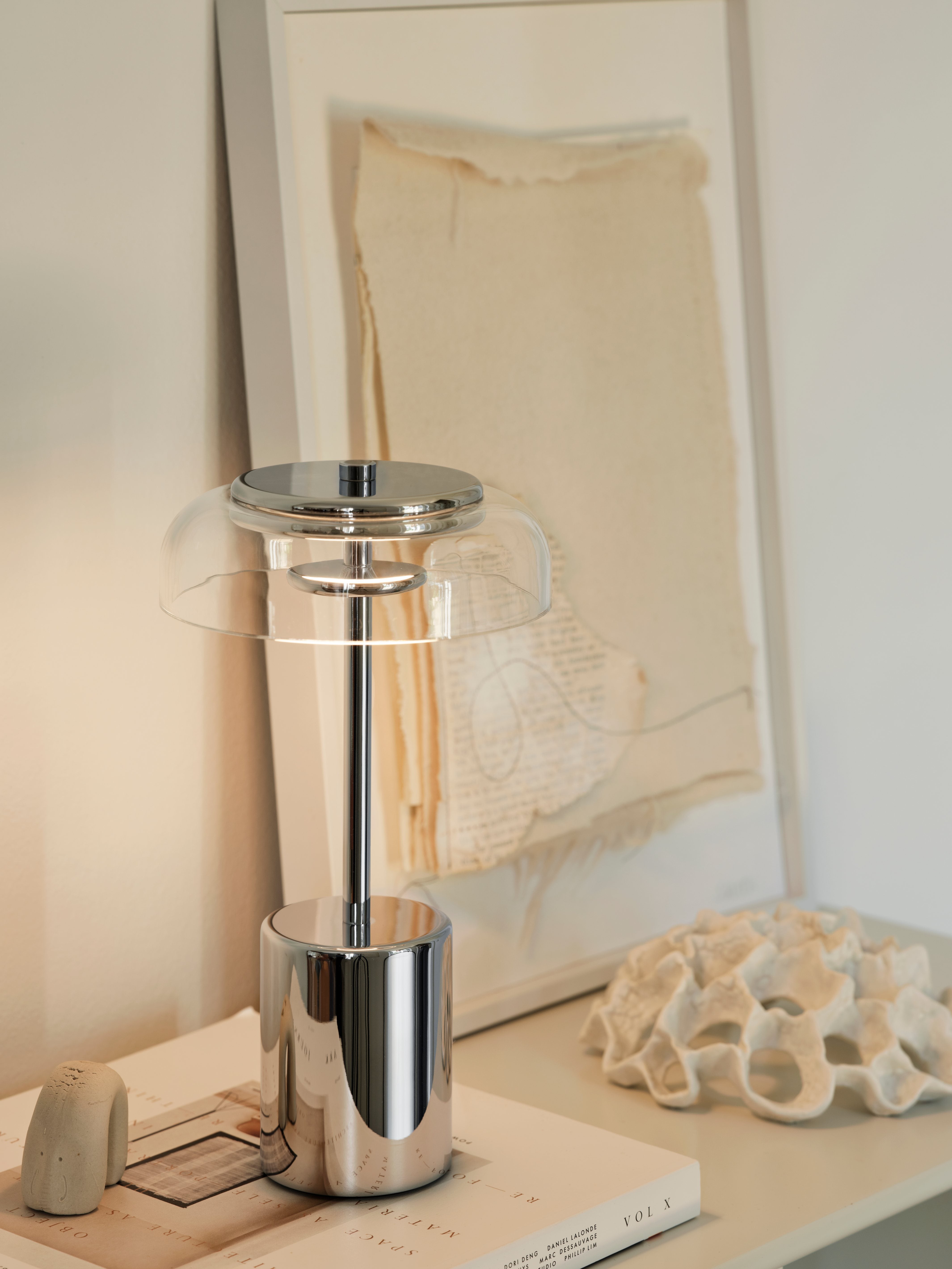 Portable Lamp BLOSSI silver with transparent glass