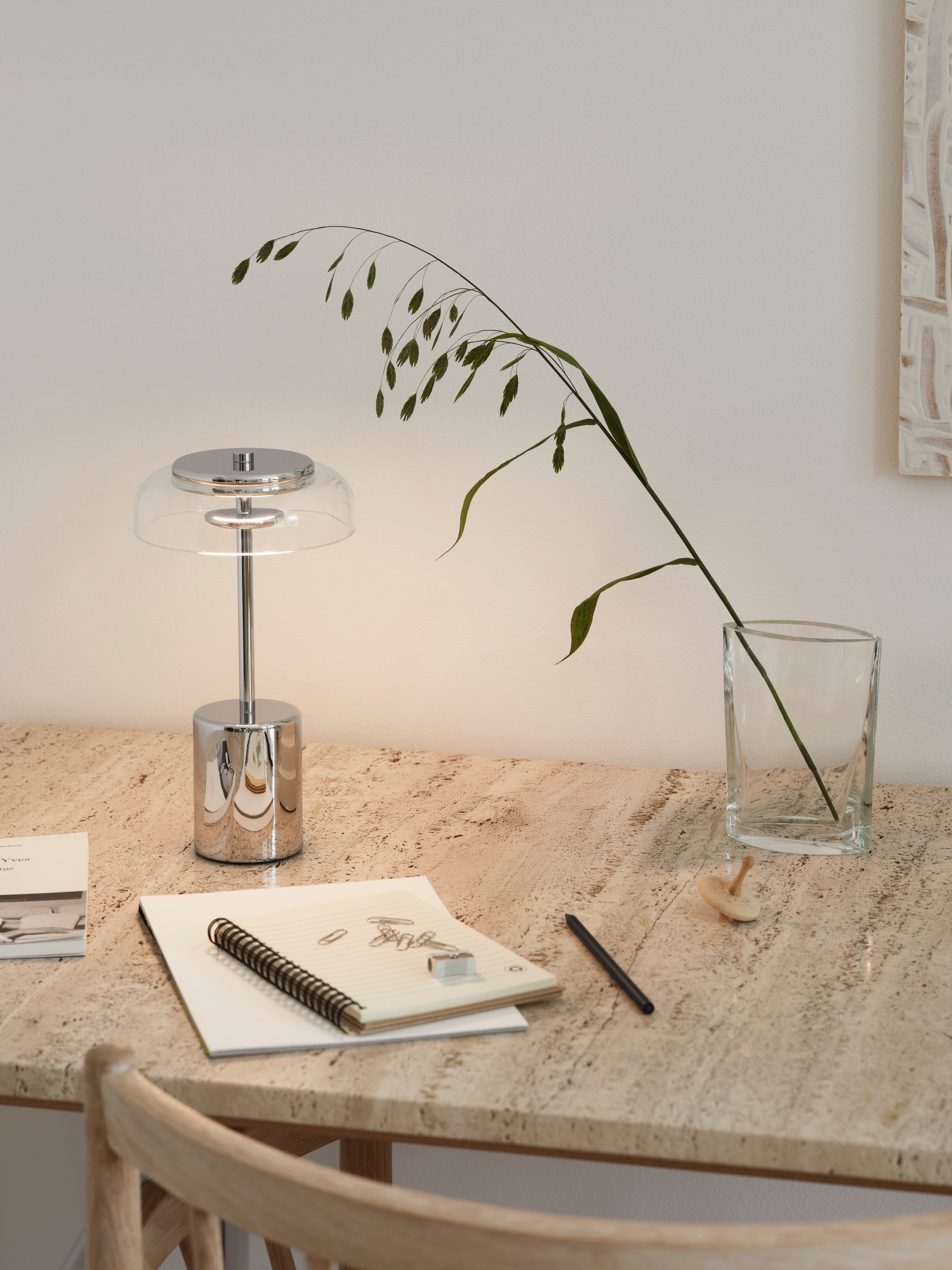 Portable Lamp BLOSSI silver with transparent glass
