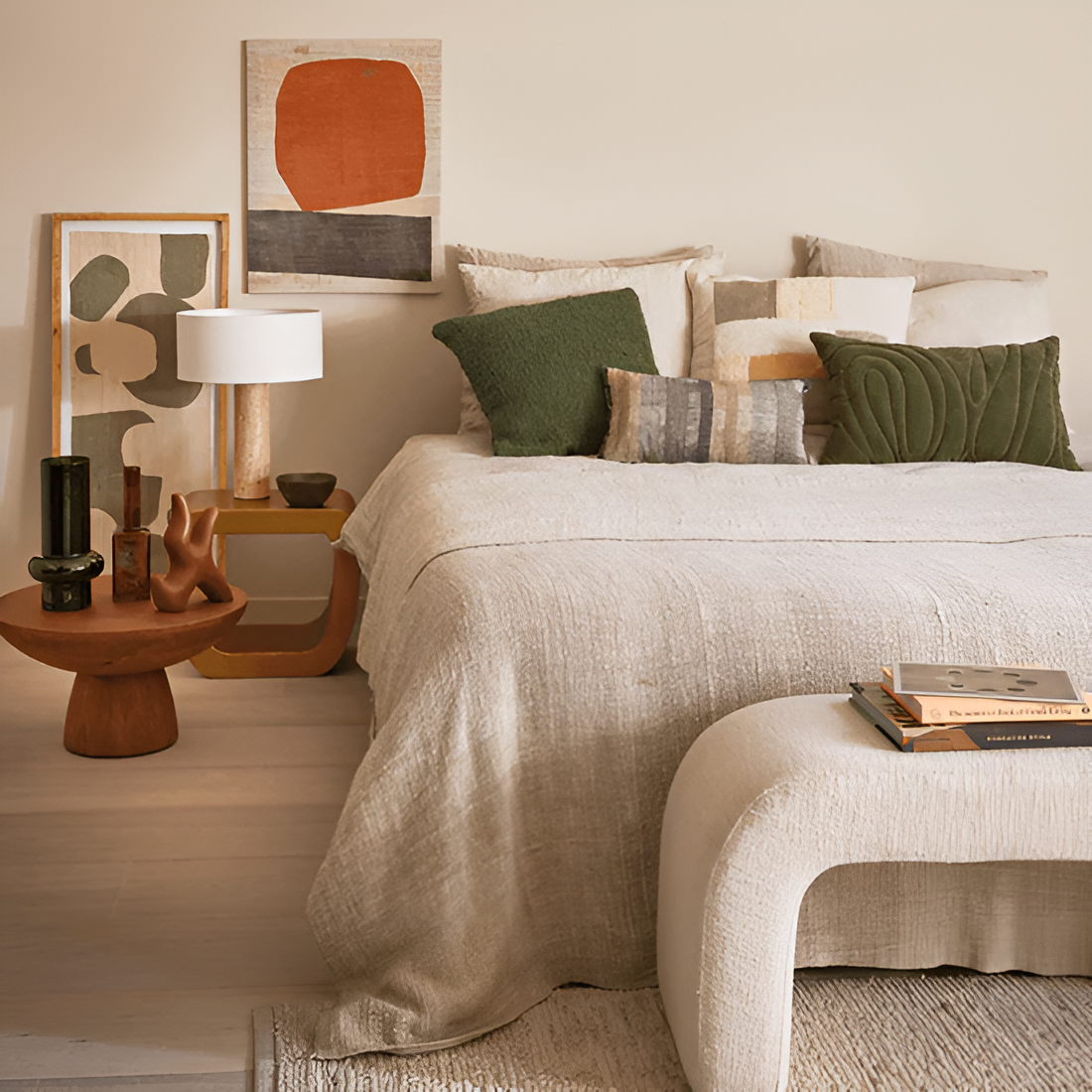 Marmo Travertine table lamp with a cotton lampshade