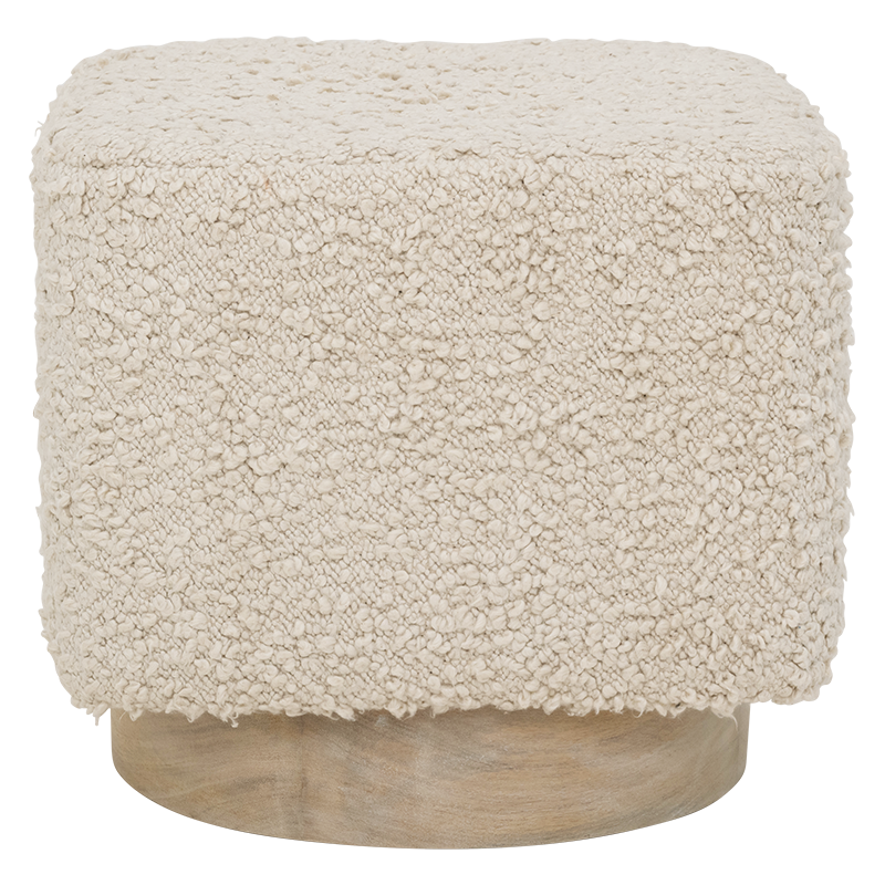 KAURA Baumwoll-Pouf mit Holzsockel