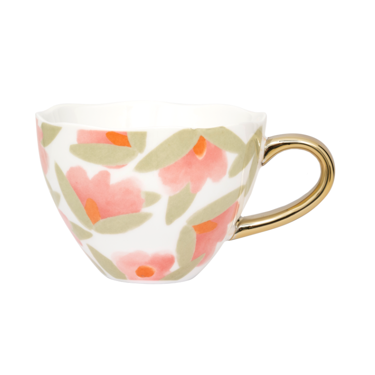Cappuccino-Becher LILJA mit rosa Blumenmuster