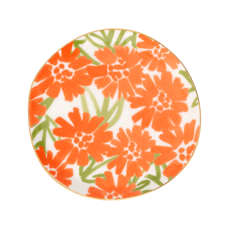 GOOD MORNING Plate Set with Orange Floral Motif