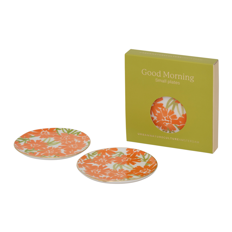 GOOD MORNING Plate Set with Orange Floral Motif