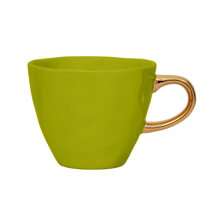 Keramiktasse GOOD MORNING grün mit Gold