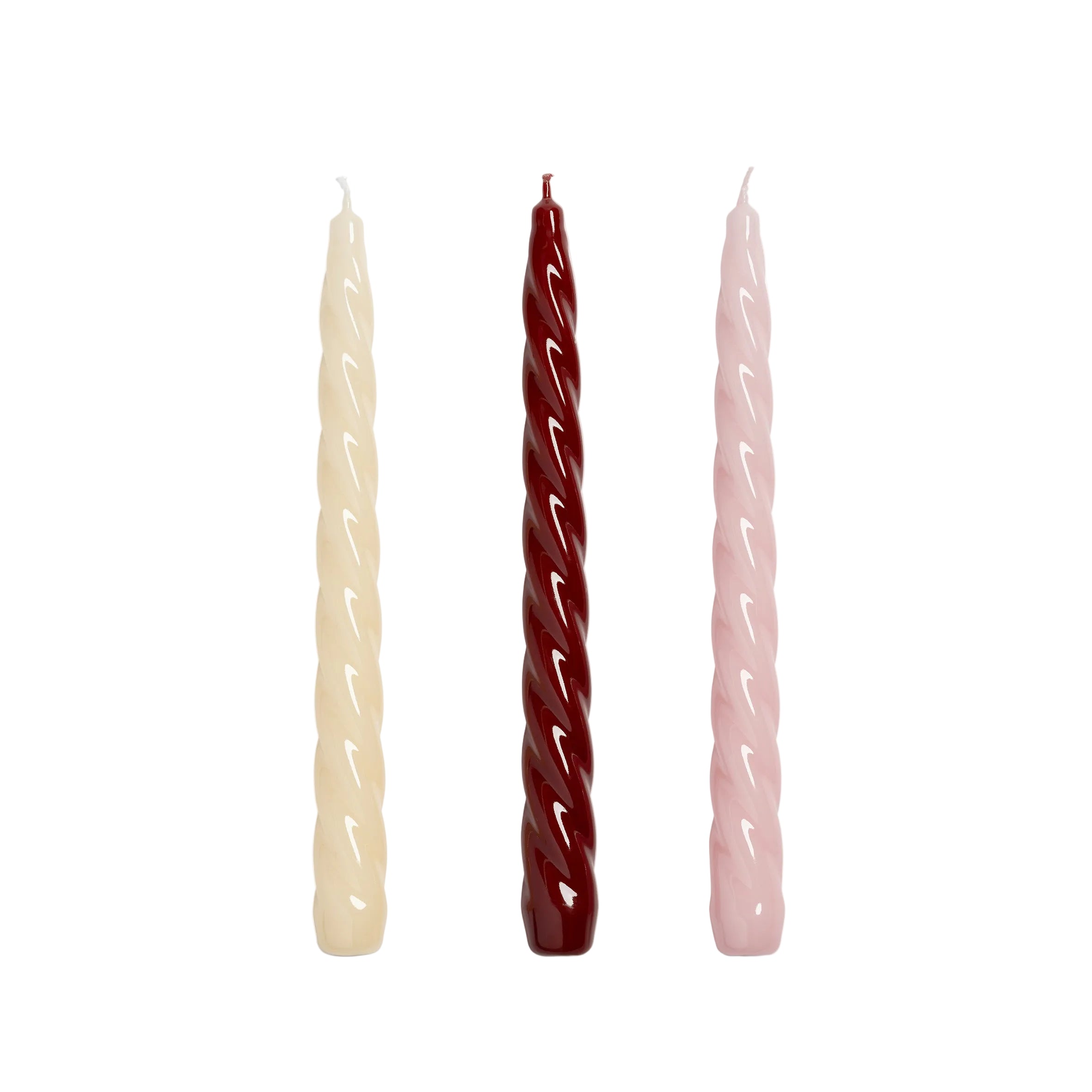 Set von Kerzen BRAVO REDS rosa mit burgunderrot und gelb