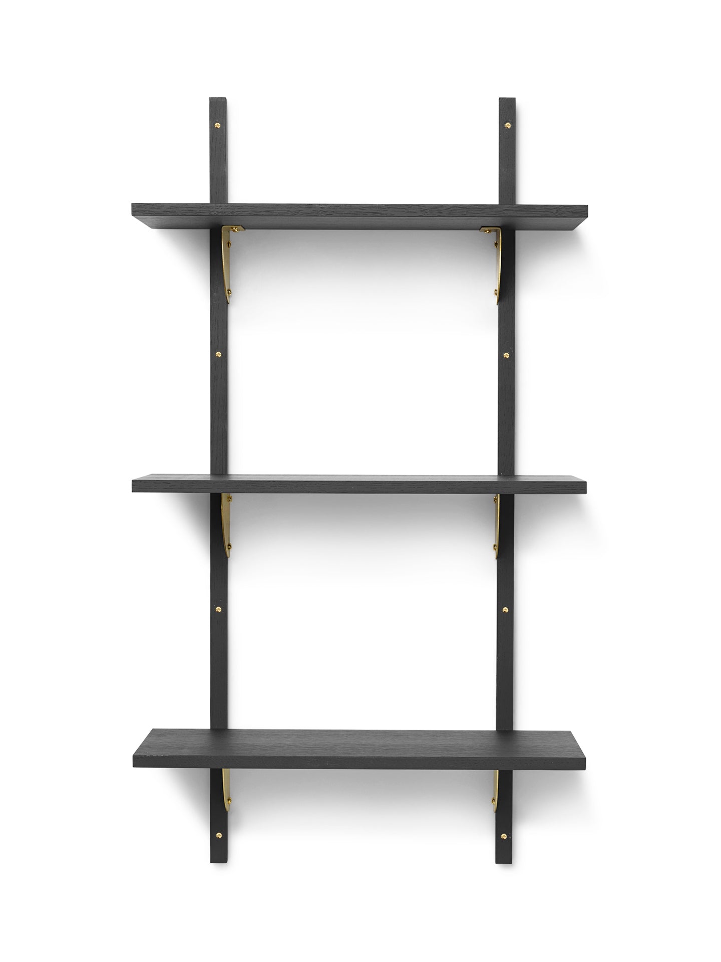 SECTOR TRIPLE NARROW Regal, schwarzes Eschenfurnier mit Messing-Finish