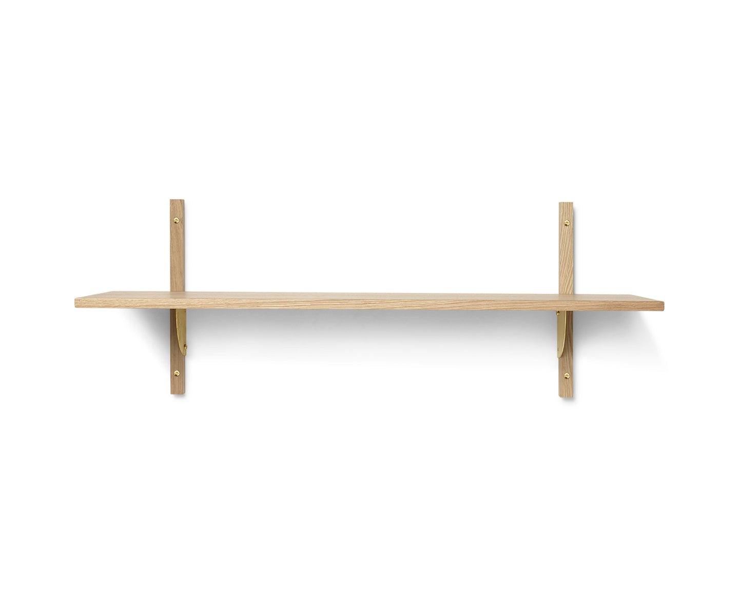 SECTOR WIDE shelf in oak veneer with a brass finish