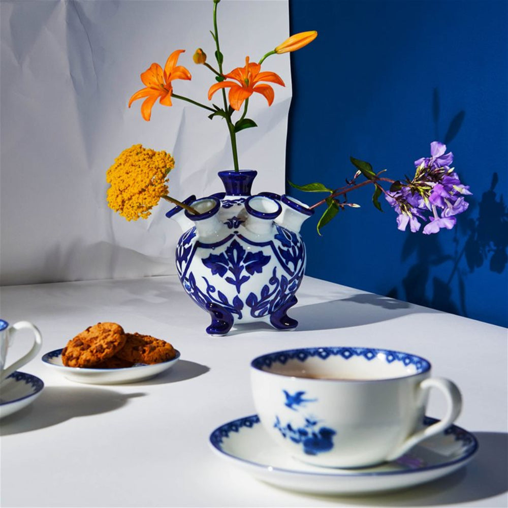 Vase TULPE weiß mit Blau