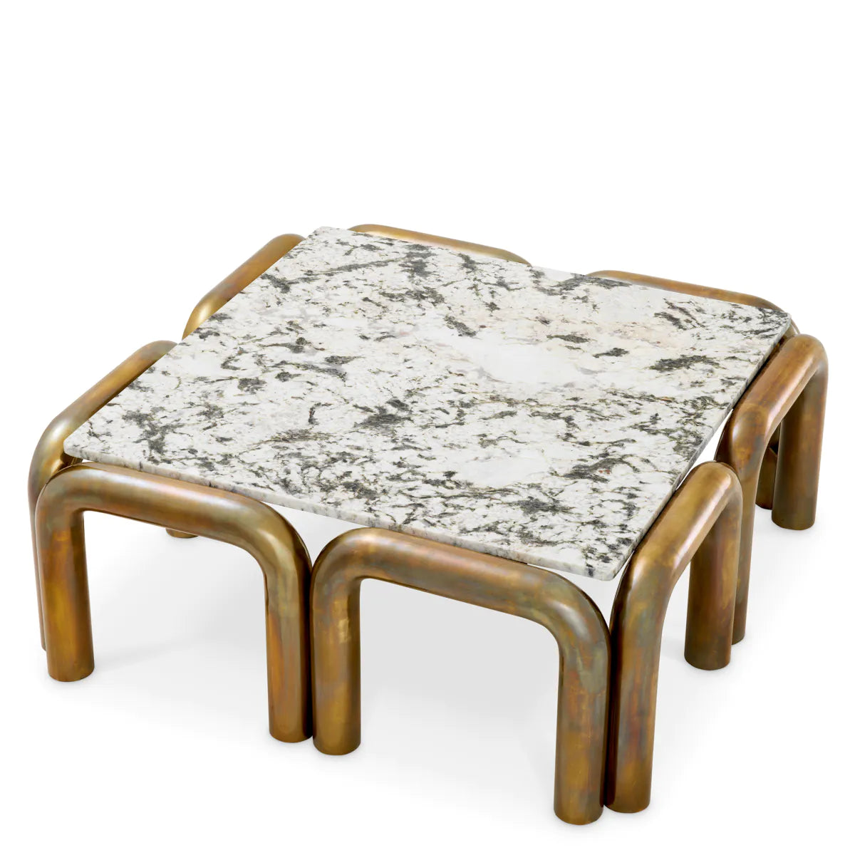 Sunwood Couchtisch, ein Marmoroberteil mit altem Gold