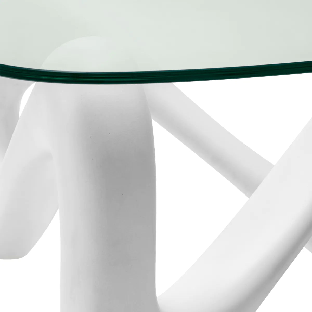 Aventura glass table with a white base