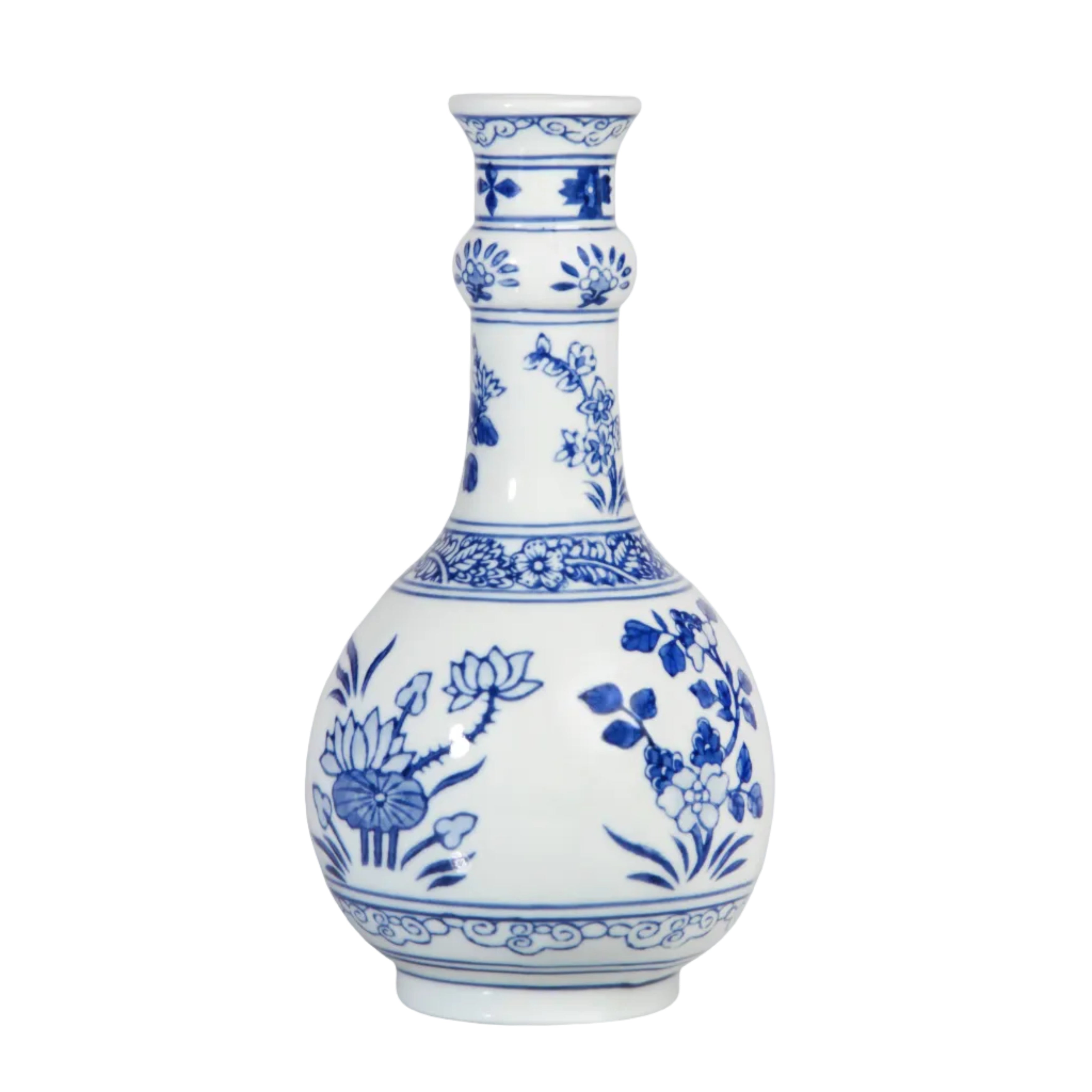 Vase FLOWERS RUYI weiß mit Blau