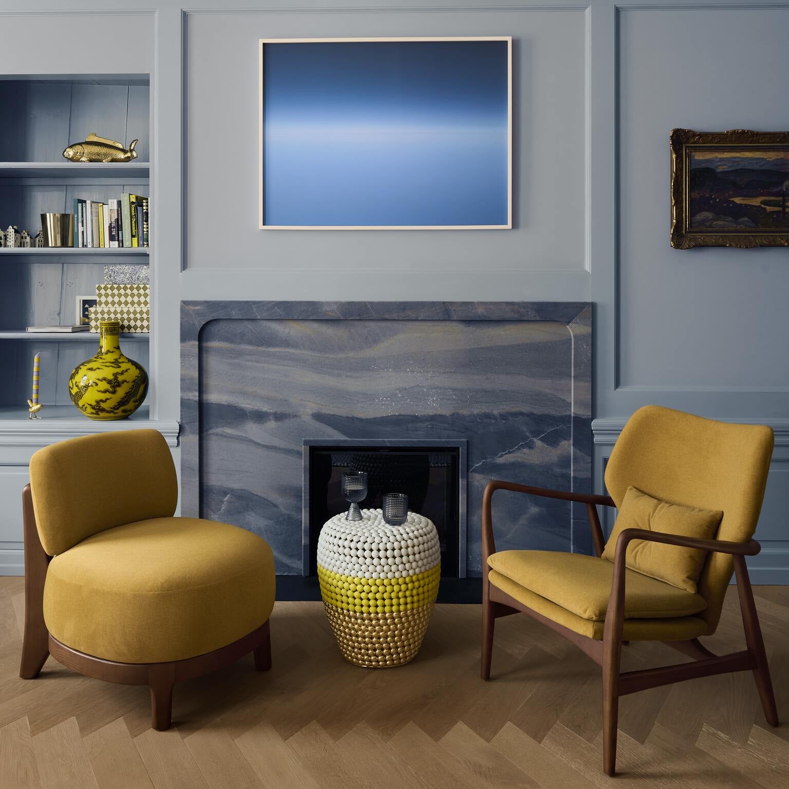 FIZZ mustard armchair with wooden base