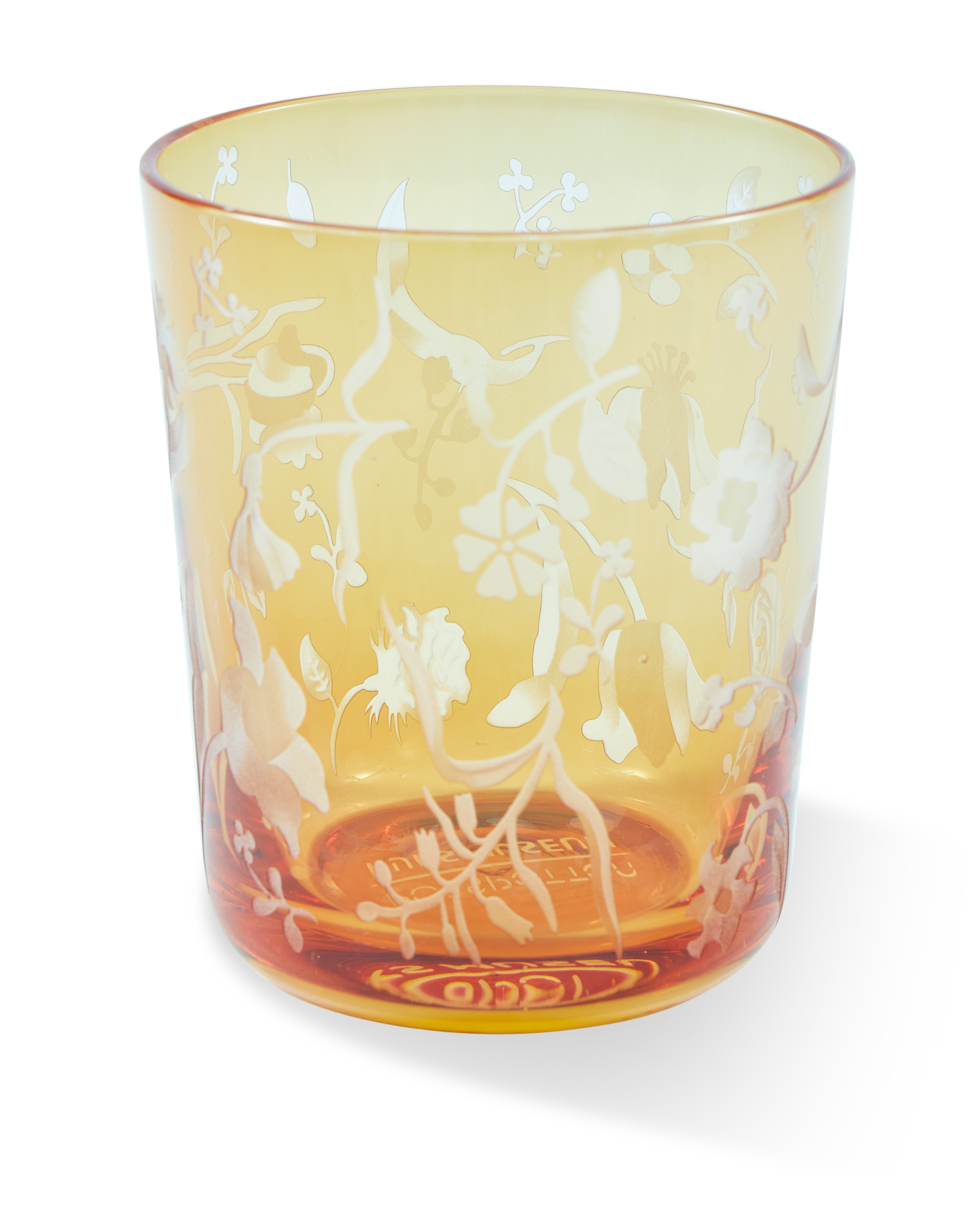 Set mit Gläsern SCATTERED FLOWERS gelb mit sandgestrahltem Muster