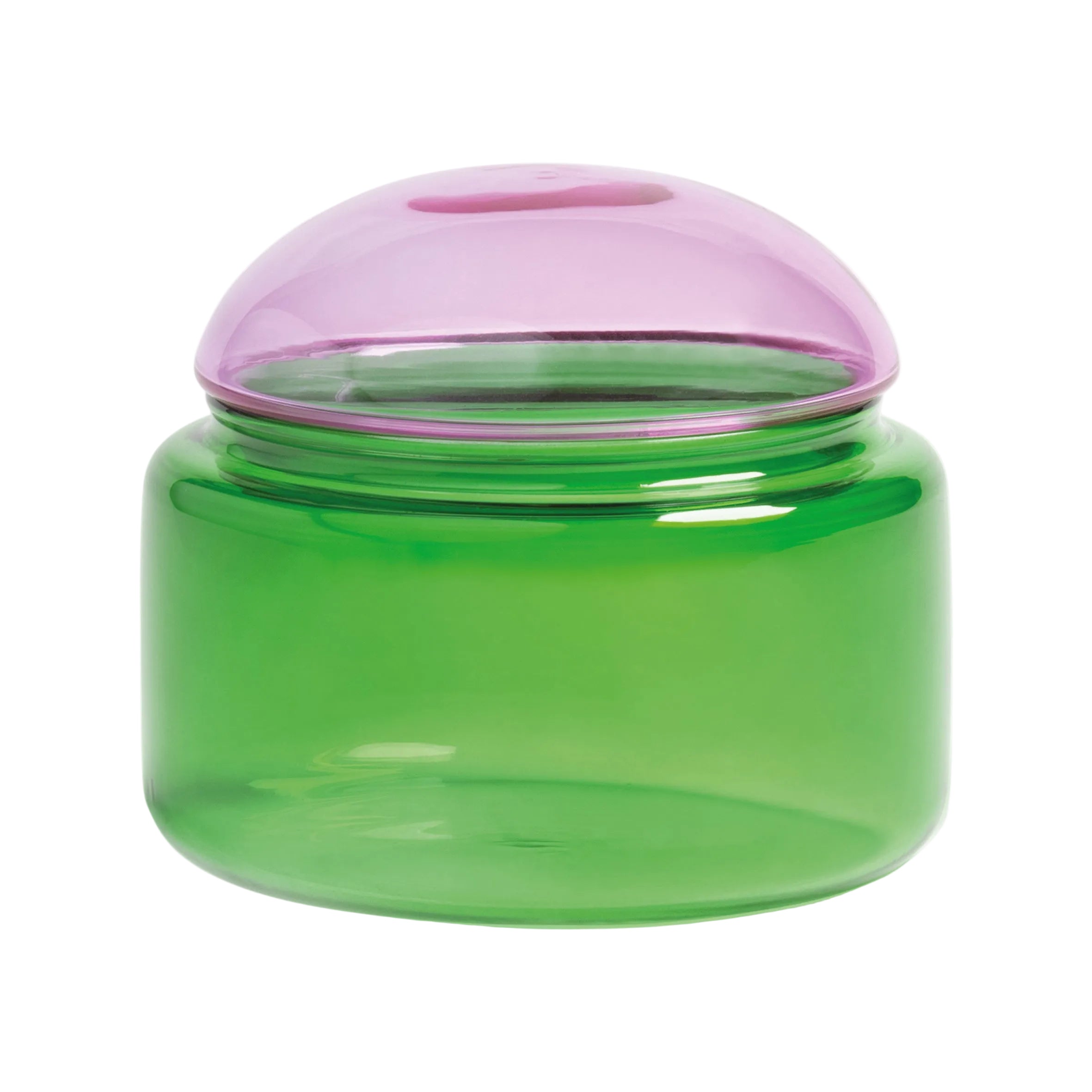 Glass container PUFFY green with pink lid