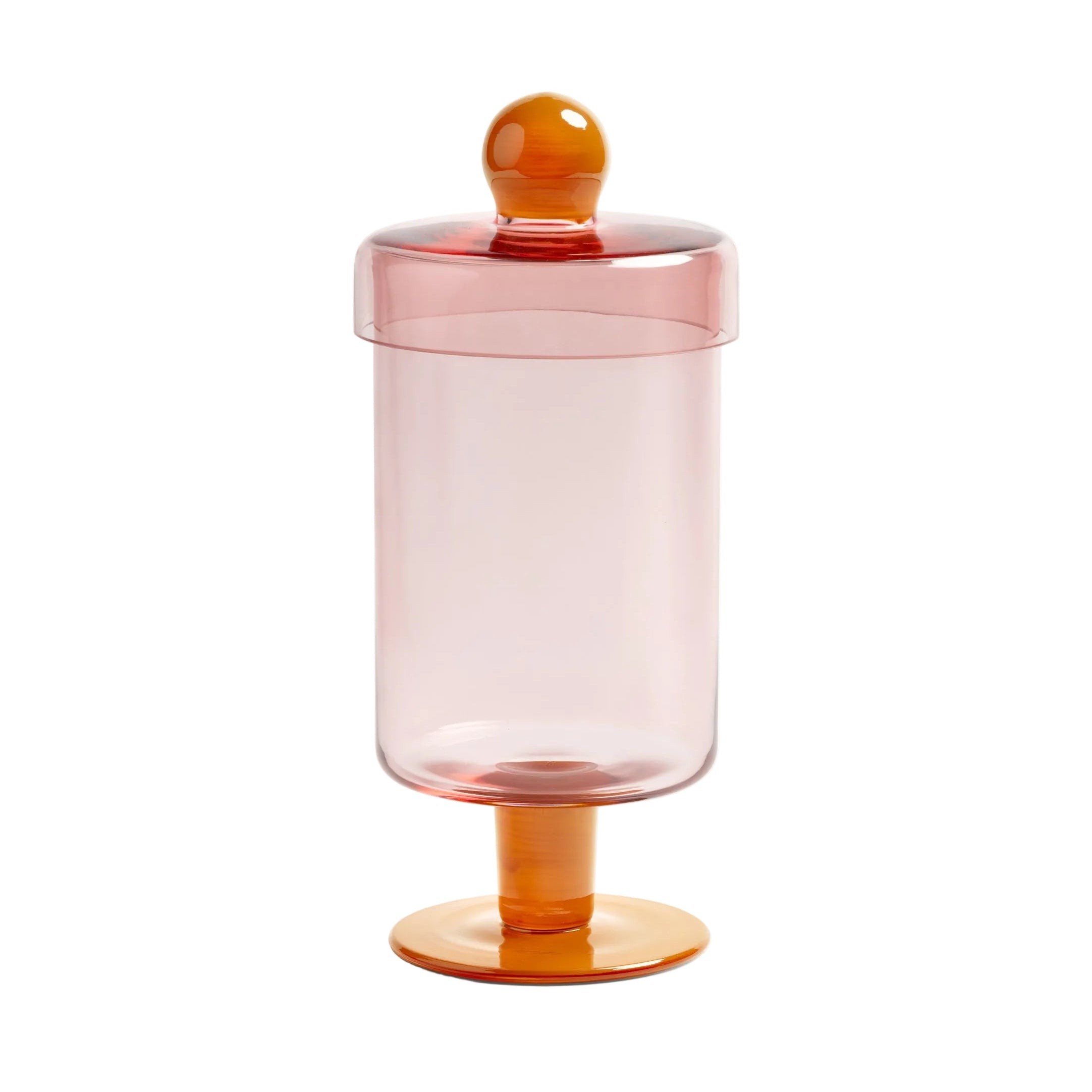 Glasbehälter DUO TALL rosa mit orangefarbenem Deckel