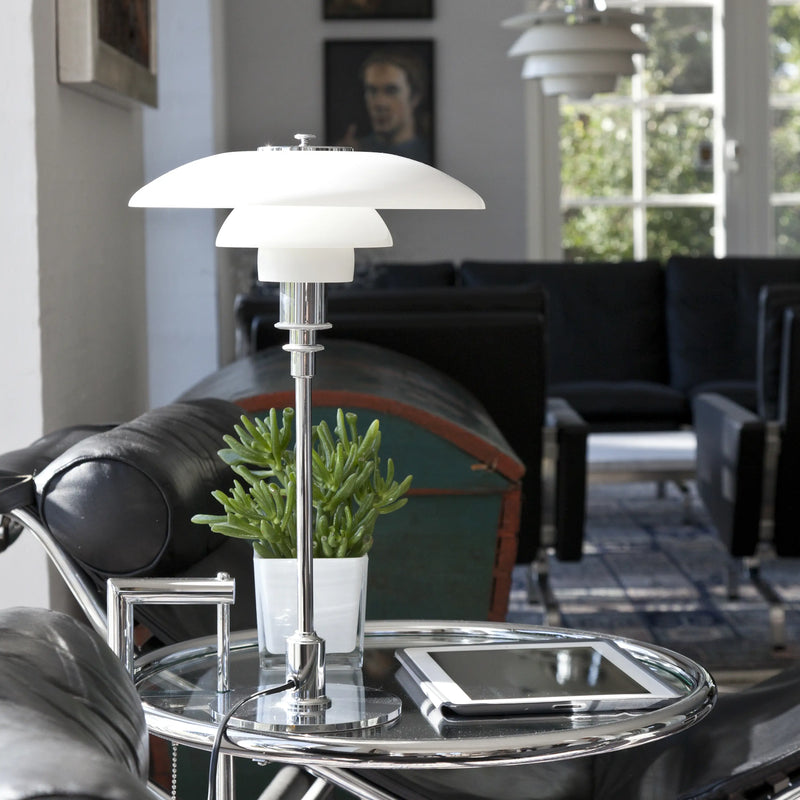 Tischlampe PH 3/2 weiß mit verchromtem Fuß