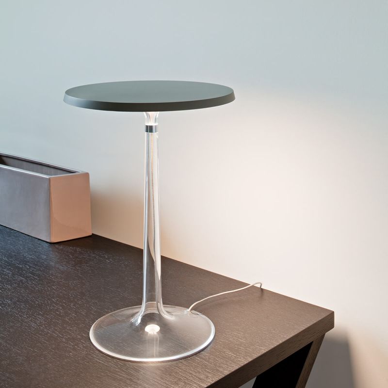 BON JOUR matte chrome table lamp with transparent shade