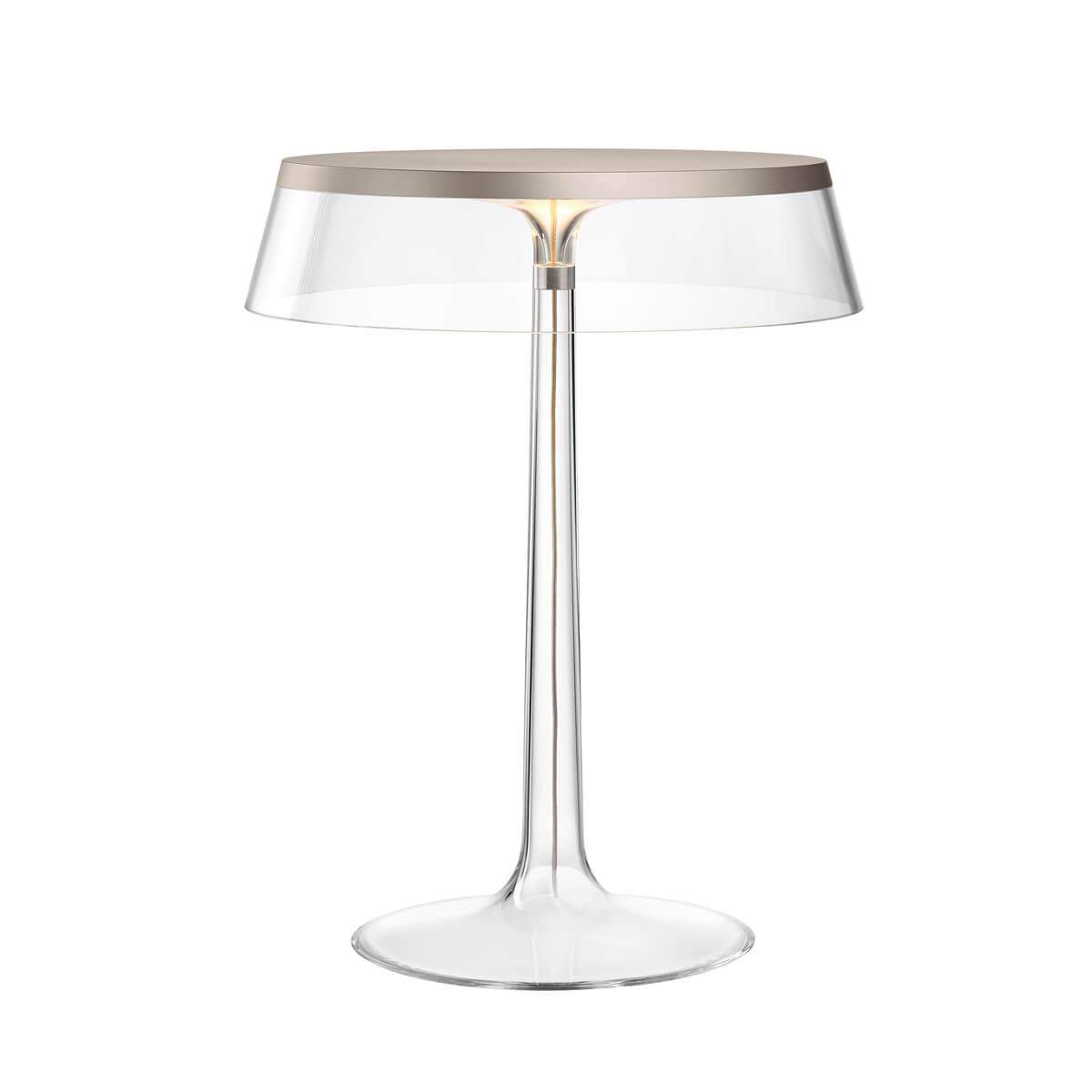 BON JOUR matte chrome table lamp with transparent shade