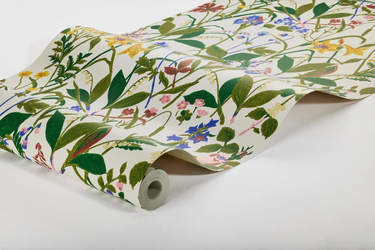 Tapete mit floralem Blumenmuster ROS OCH LILJA creme mit grün
