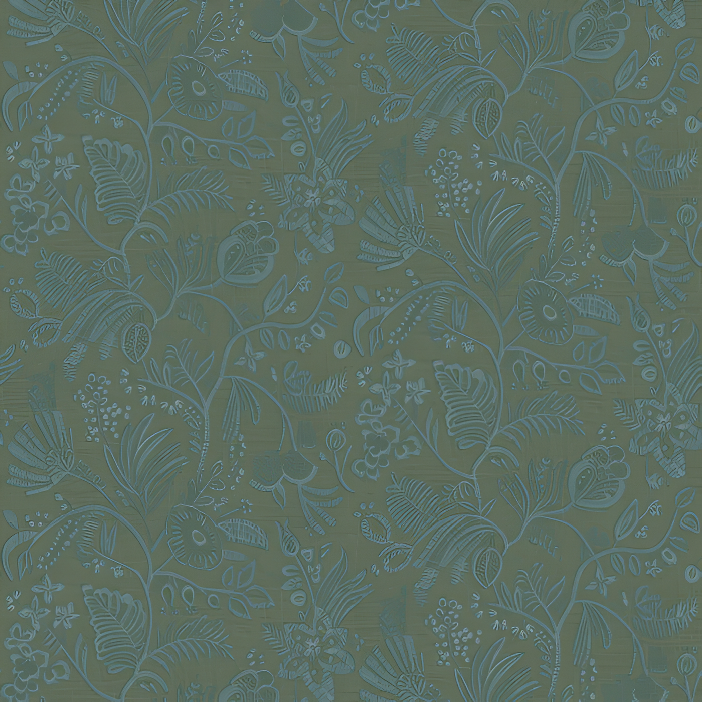 Pastel Green and Blue Embroidery Imitation Wallpaper