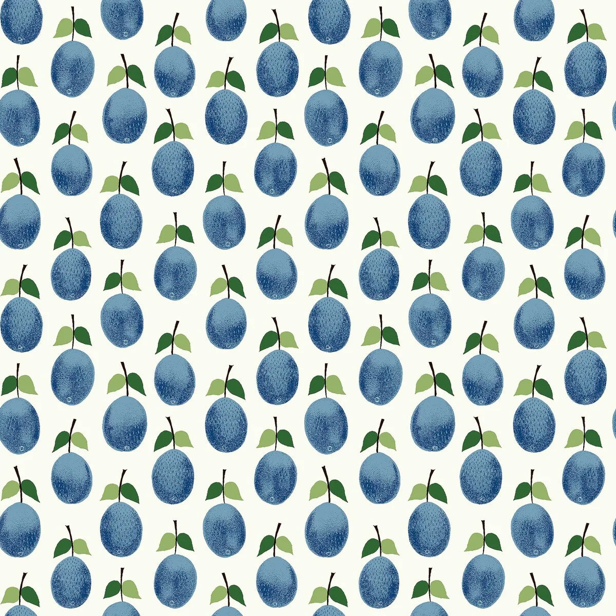 Tapete mit pflanzlichem Motiv von PRUNUS in Weiß mit Blau