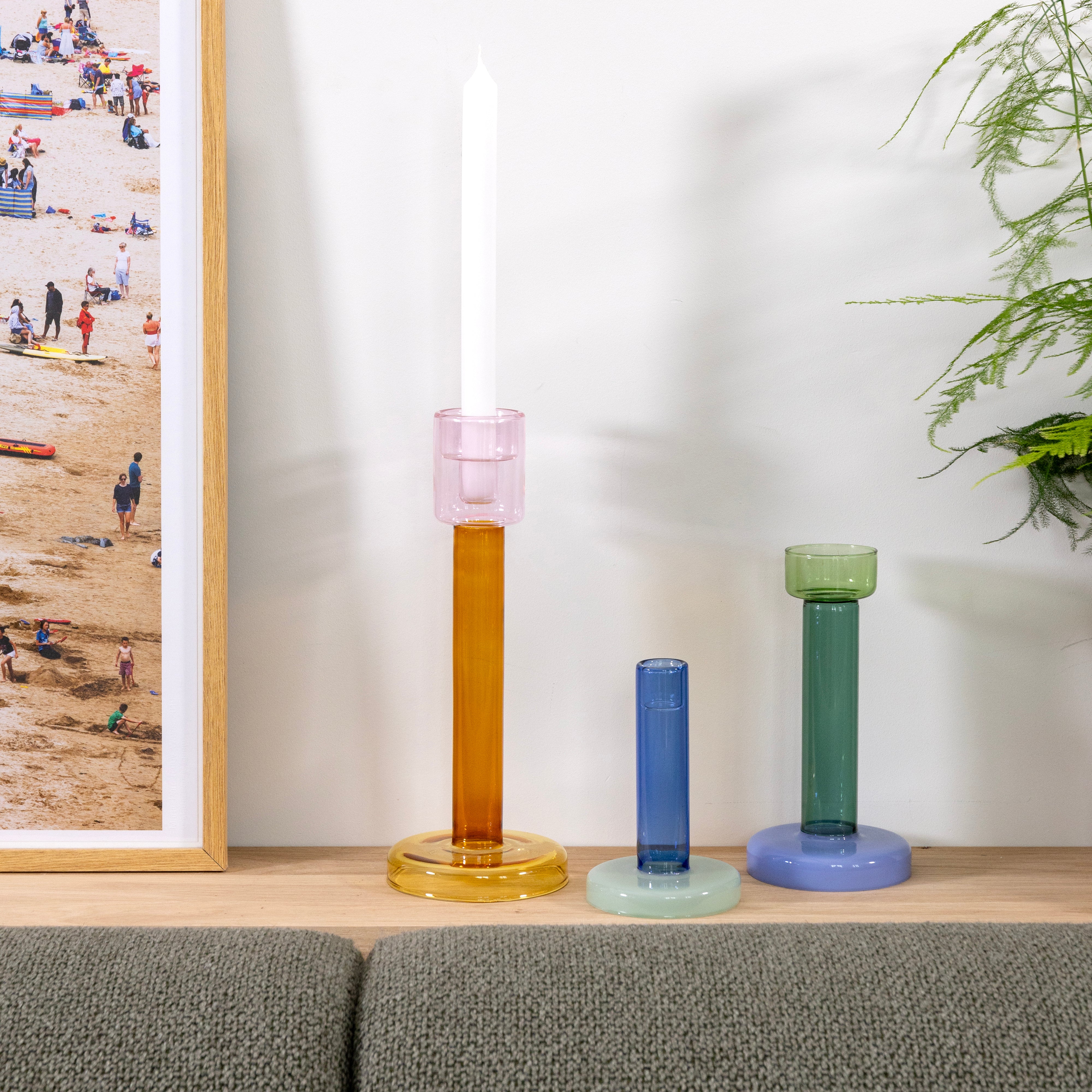 Blaue BOLE Kerzenhalter mit Minze