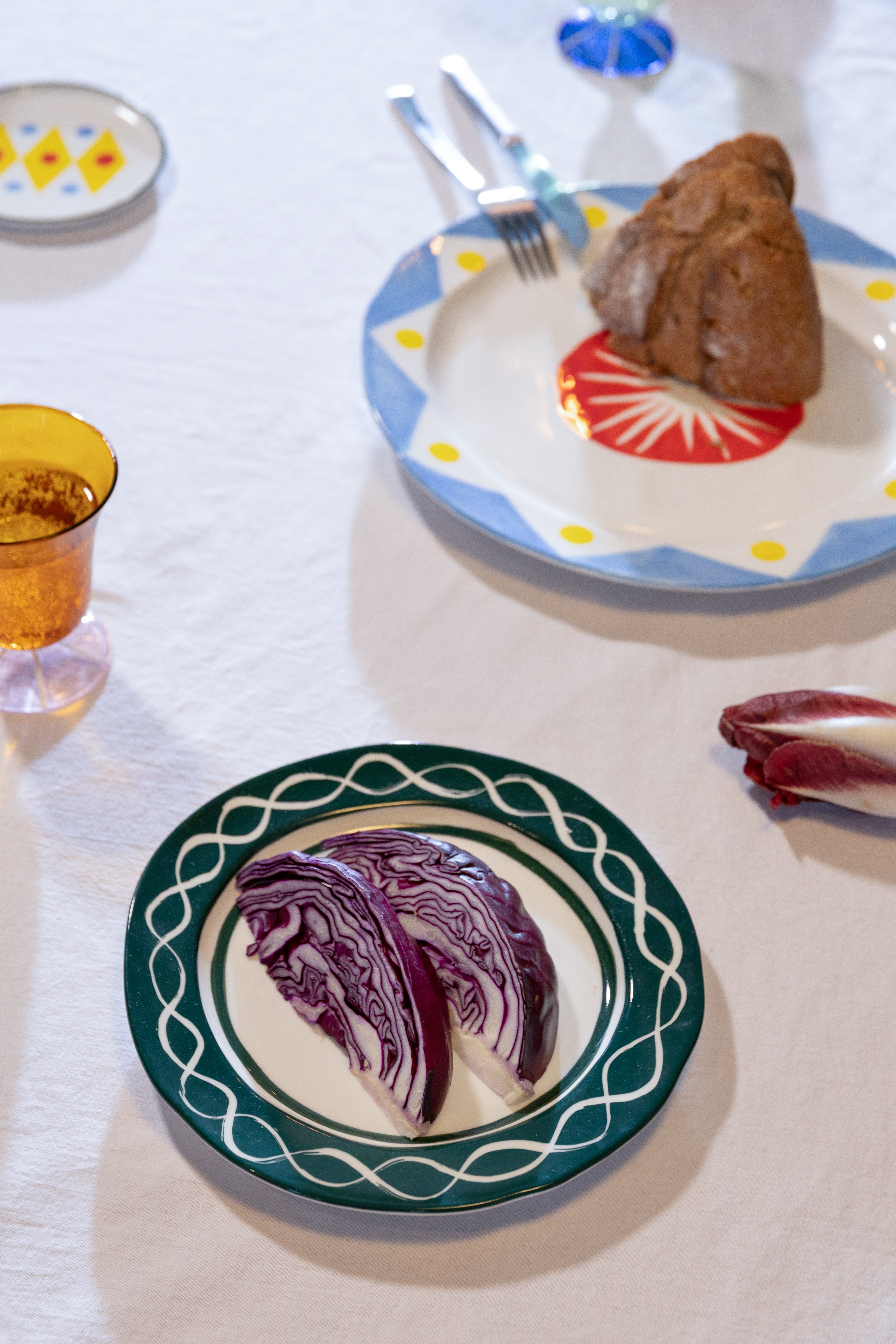 Frühstücksteller-Set FESTIVO grün-weiße Porzellan