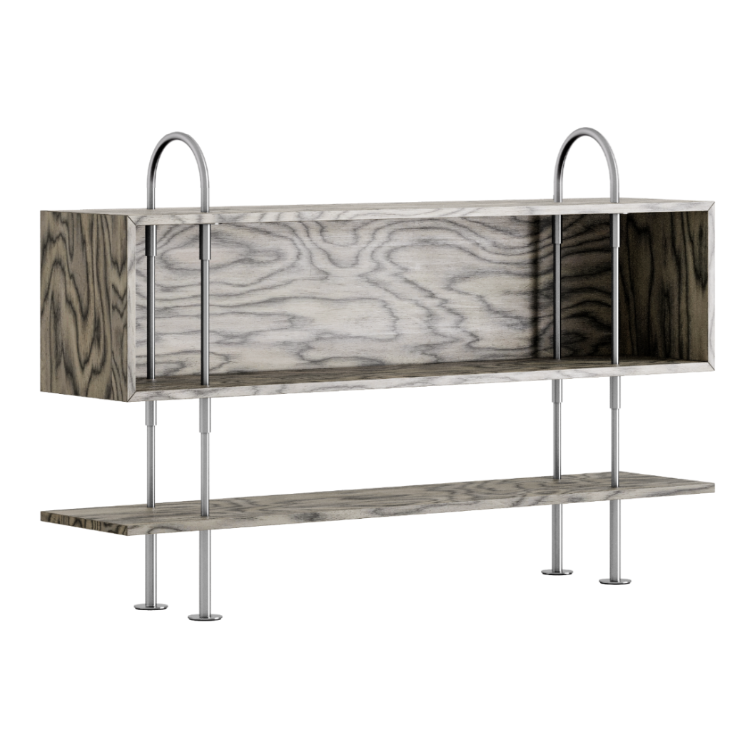 KEEN BOX Shelf gray wood with satin steel frame