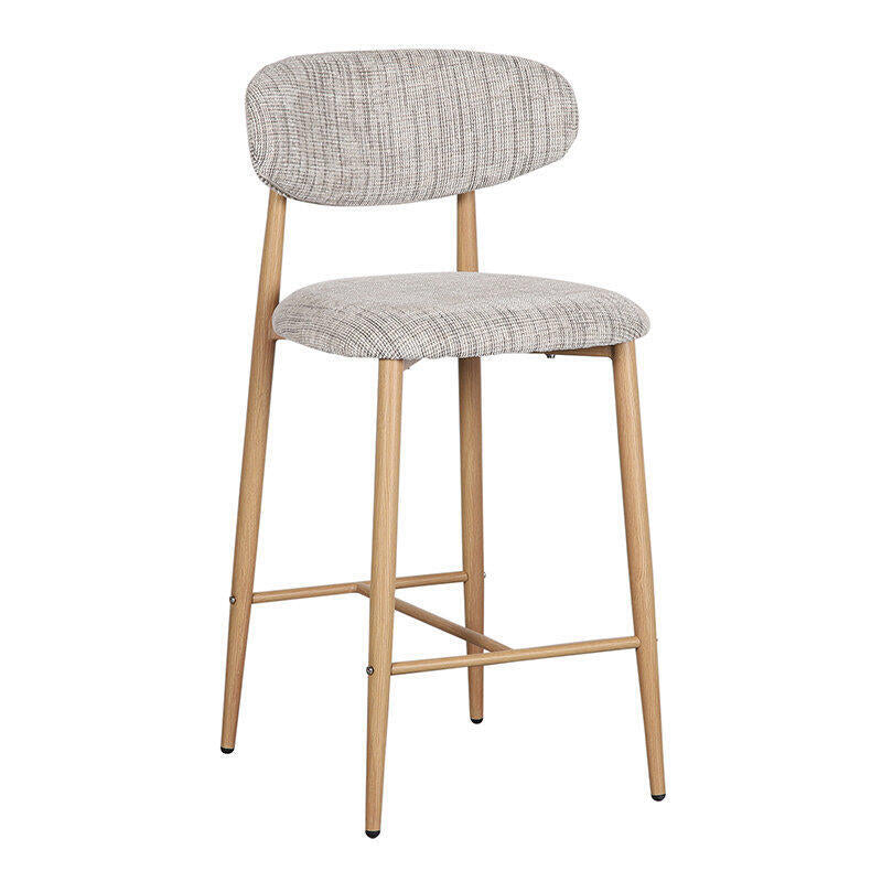 JAPANDI Stool in Gray Beige with Wooden Base