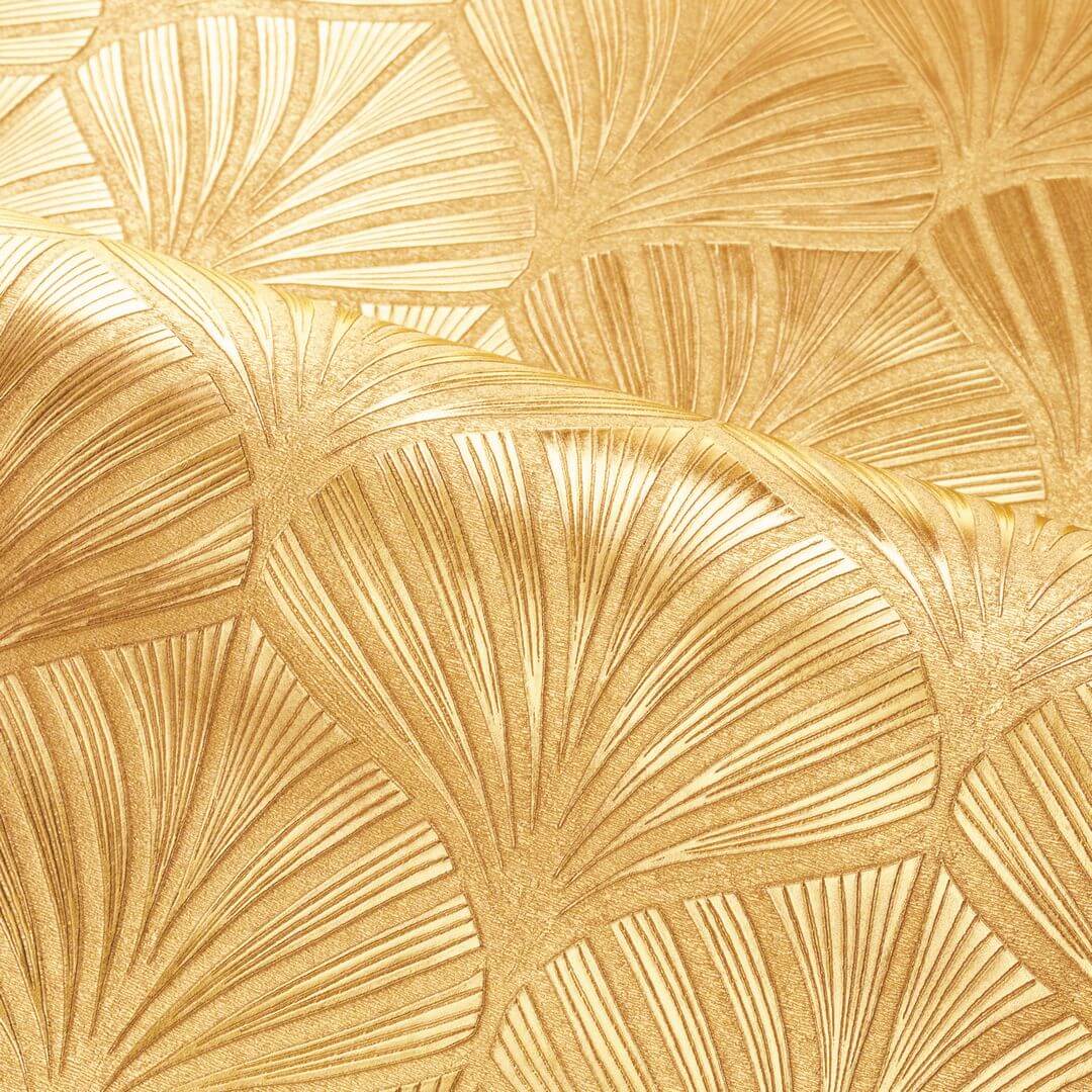 Metallische Strukturtapete mit pflanzlichem Blattmotiv ORION - OR Gold