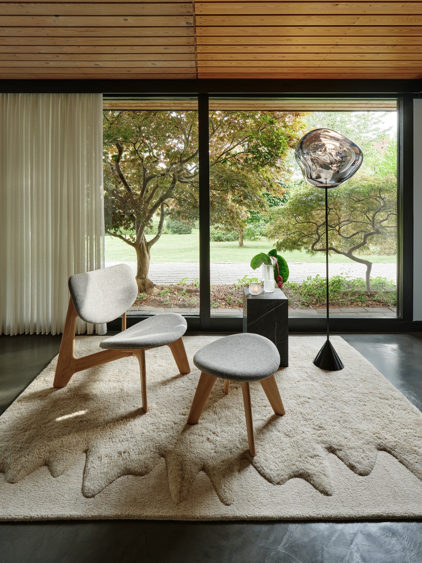 SLAB Gray Footrest with Oak Base