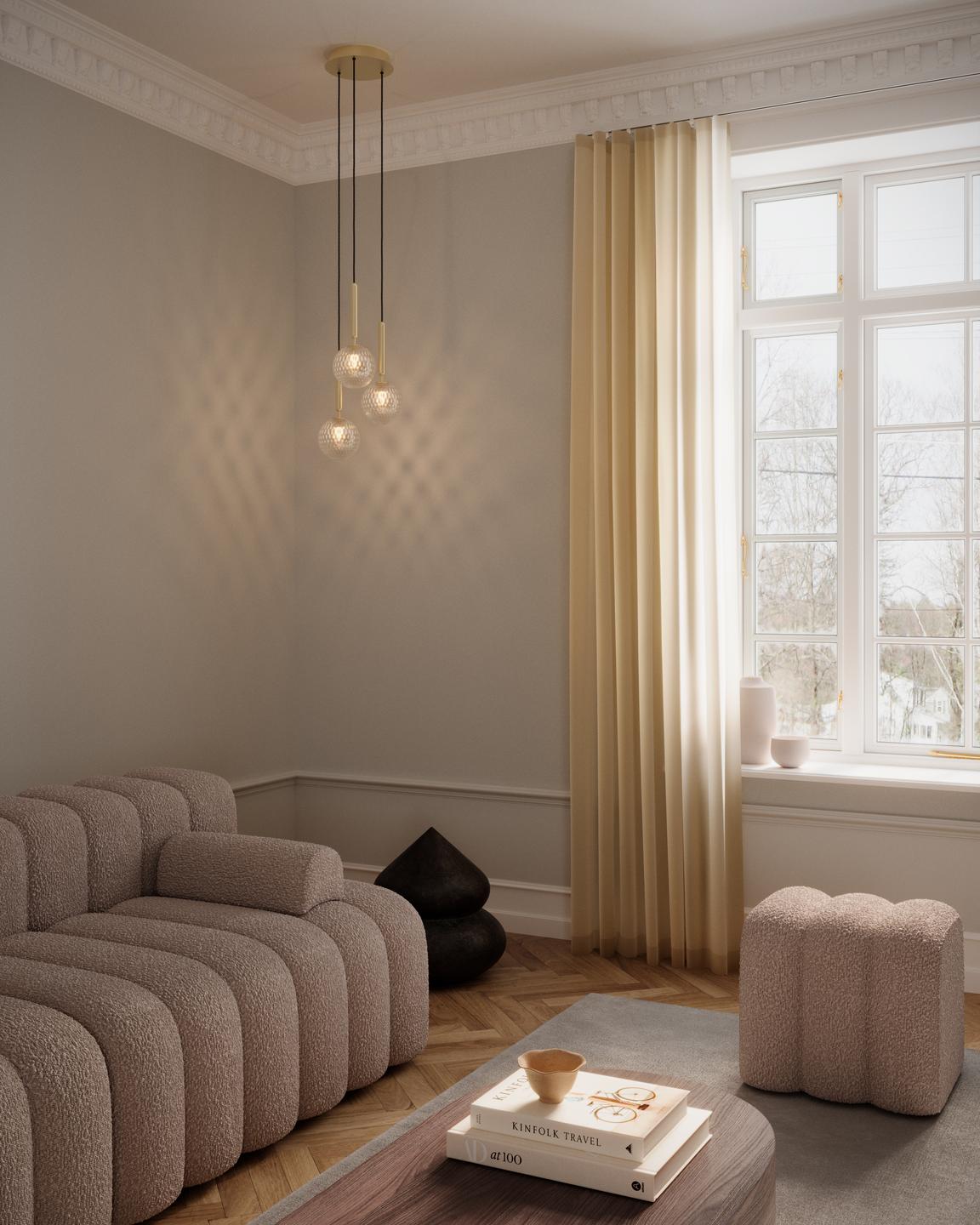MIIRA Pendant Lamp 3 Brass with Transparent Glass