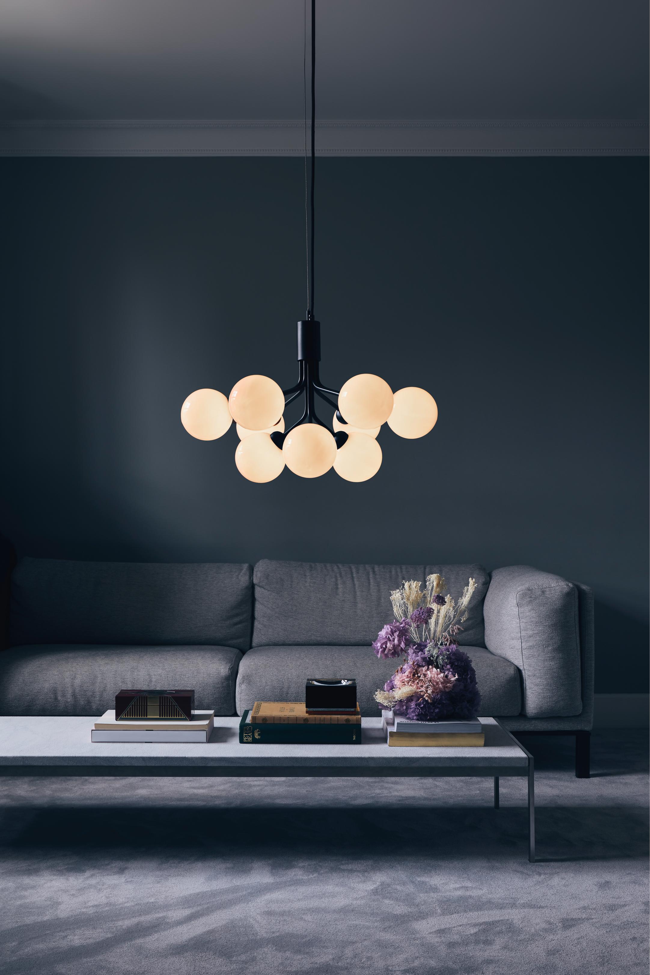 APIALES 9 Pendant Lamp in Black with Opal Glass