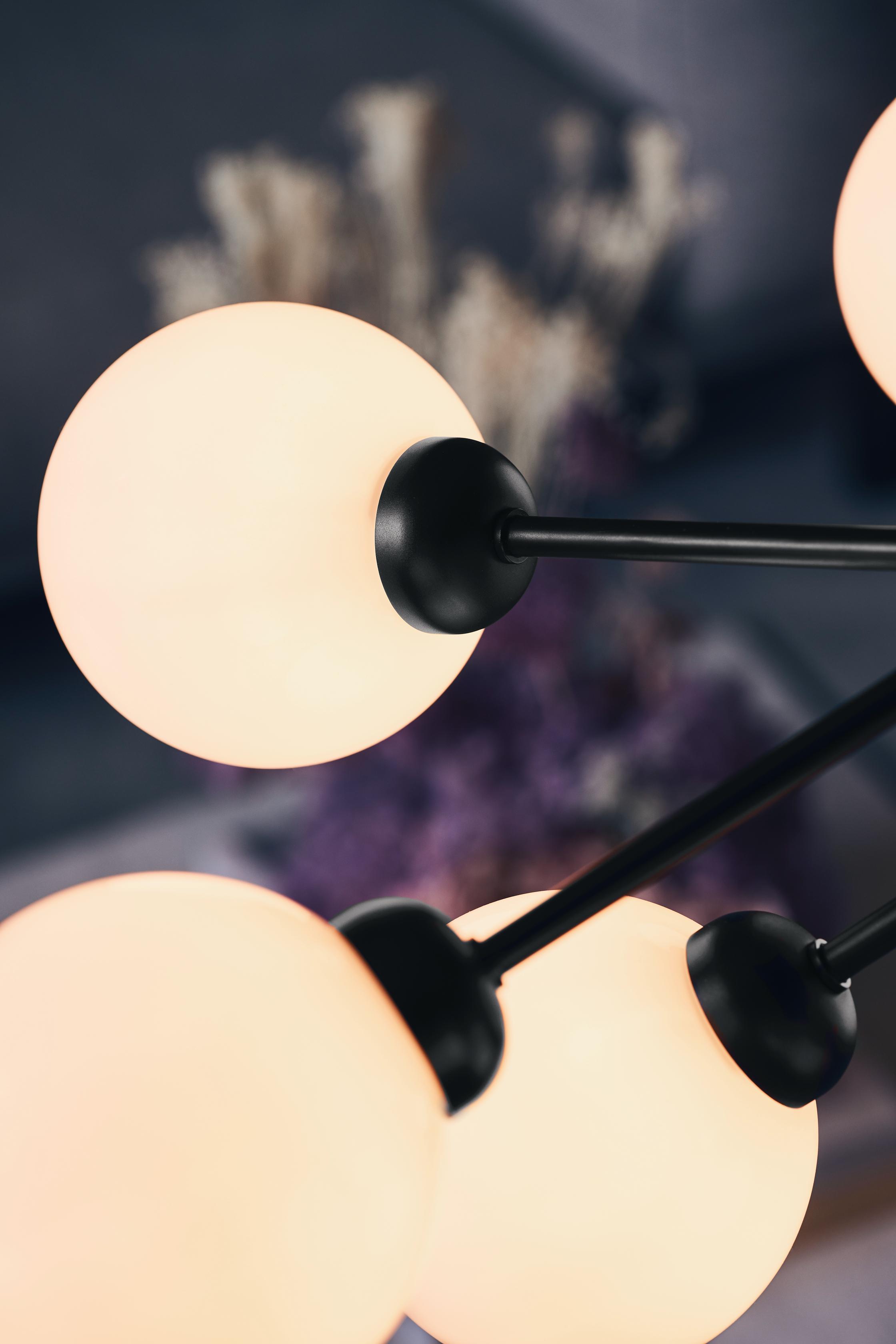 APIALES 9 Pendant Lamp in Black with Opal Glass