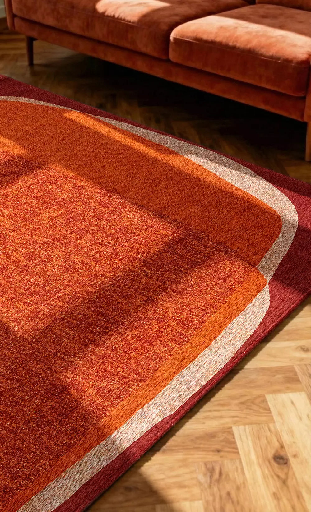 MARBLE Orange Rug with Burgundy and Beige