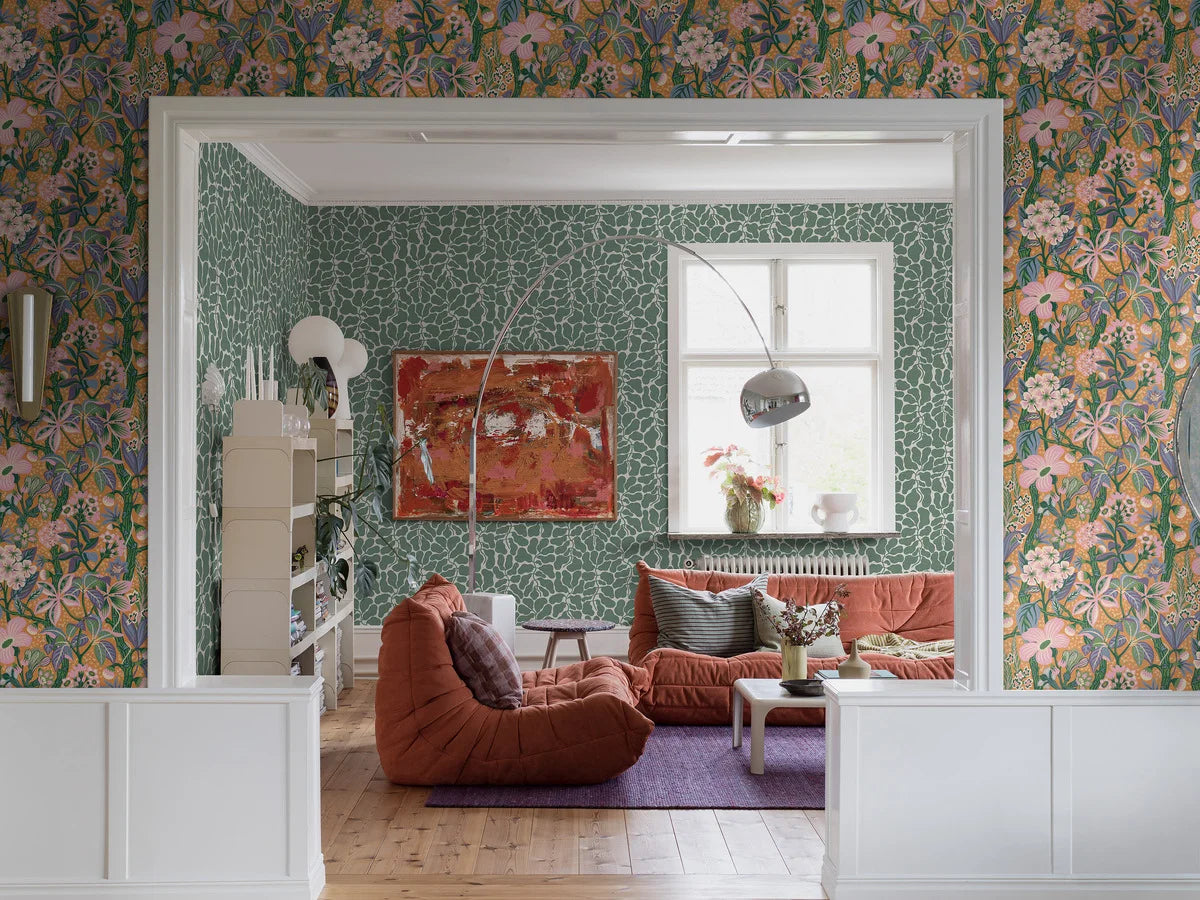 Vlies-Tapete mit pflanzlichem Muster MY SECRET GARDEN grün mit weiß