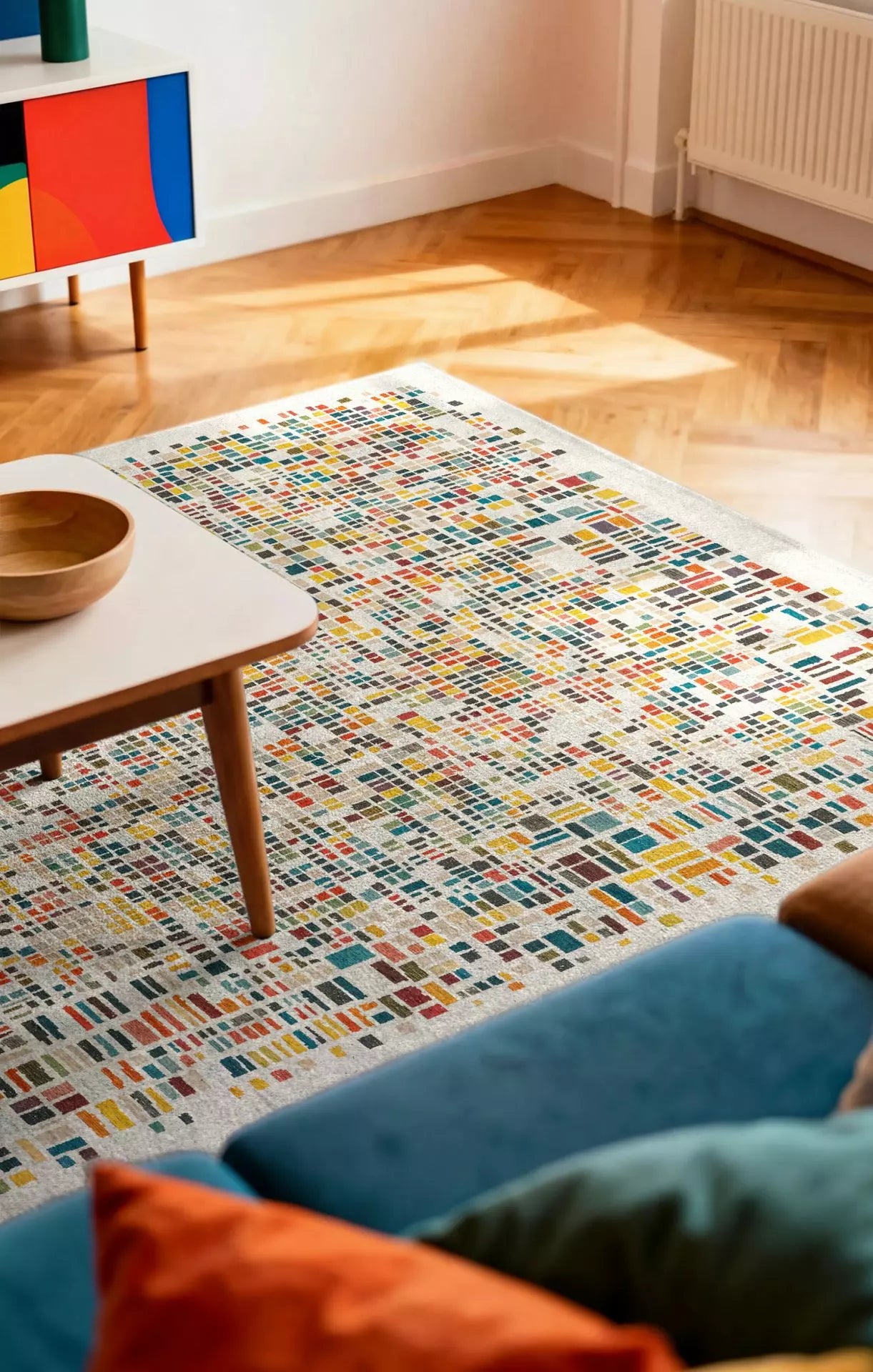 Teppich CUBIK beige mit buntem Muster
