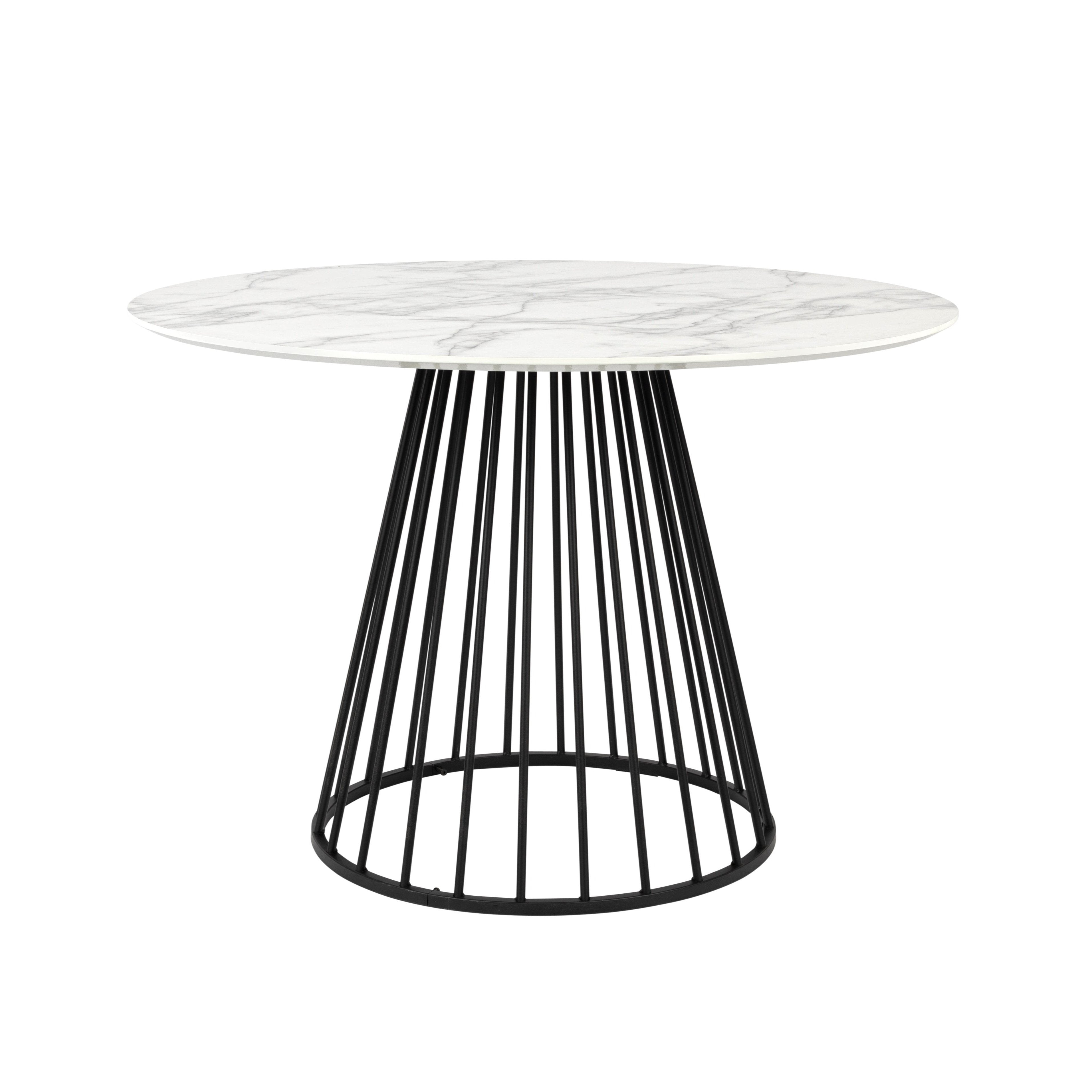 Runder Tisch Floris White Marmor mit einer schwarzen Basis