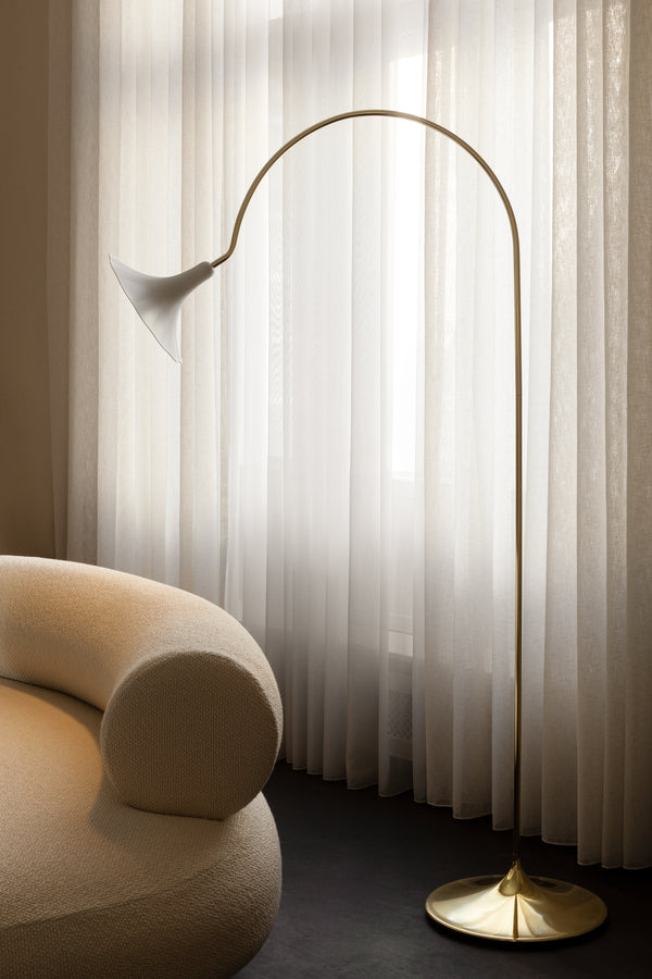 PETALII Floor Lamp White Metal with Brass Base